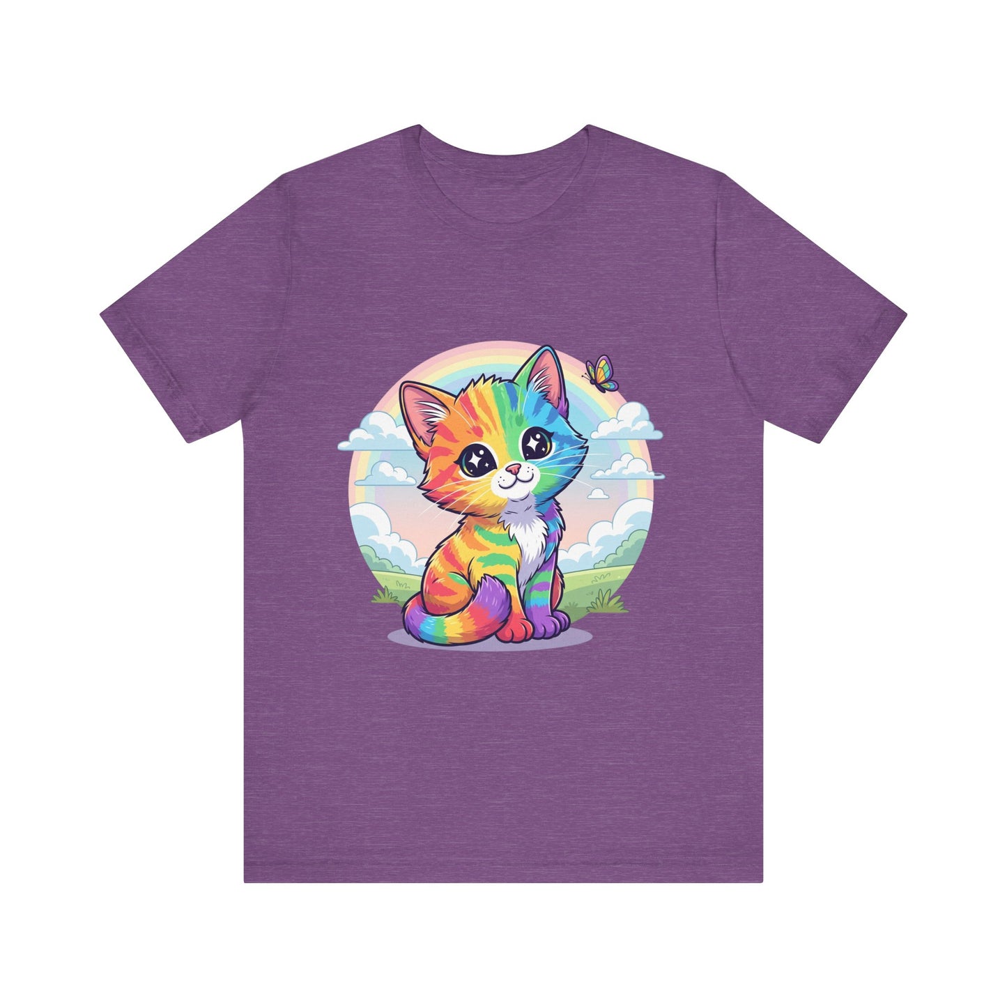 Rainbow Cat Short Sleeve Tee - Fun, Playful, Vibrant, Perfect Gift for Cat Lovers, Birthday Party, Casual Wear, Summer Style