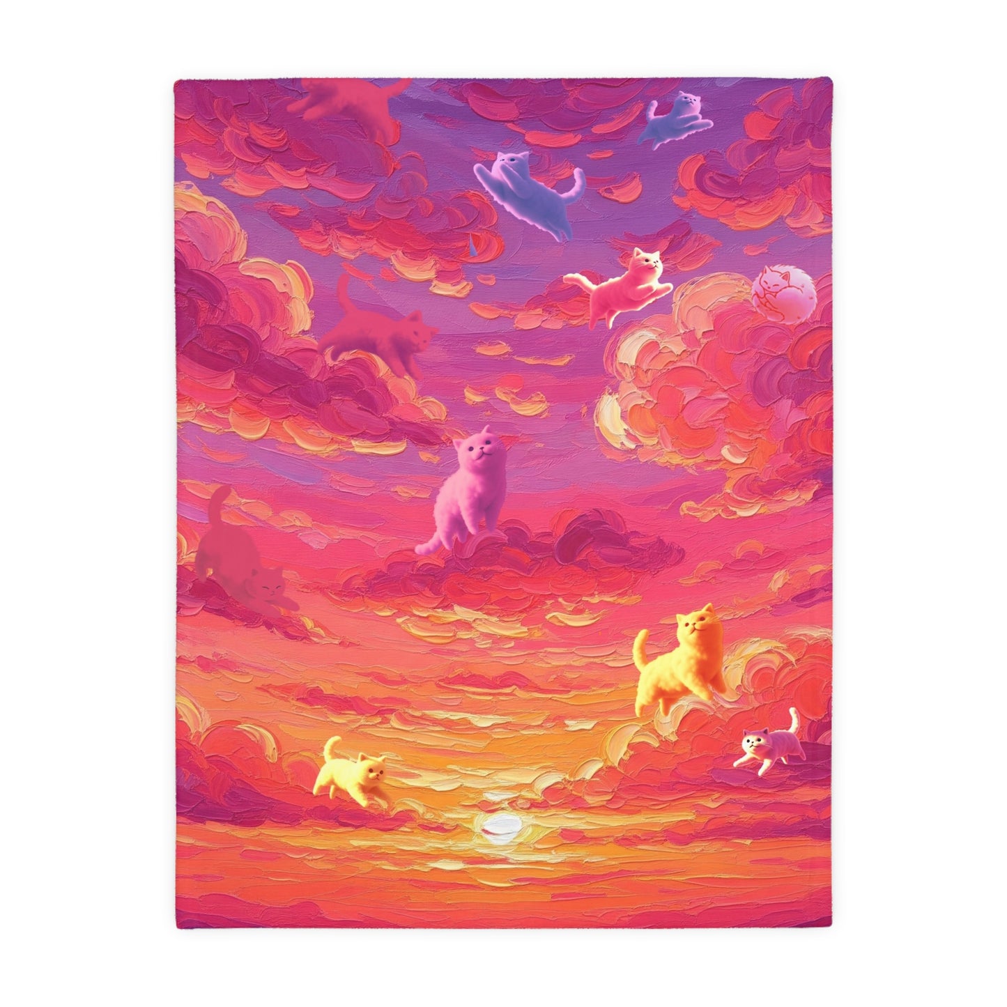 Whimsical Cat Blanket - Cozy Velveteen Microfiber Blanket, Pet Lover Gift, Home Decor, Cat Art, Colorful Throw, Birthday Present