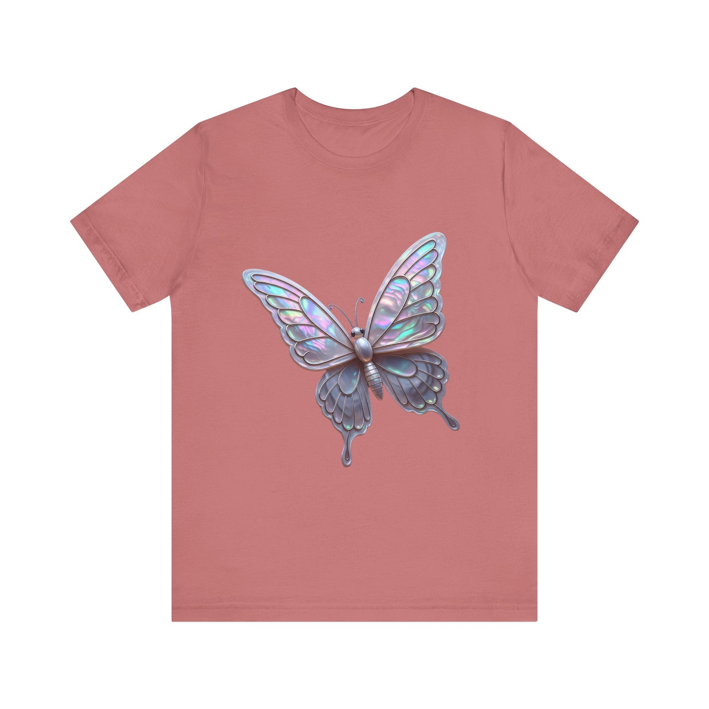 Iridescent Butterfly Tee, Nature Lover Shirt, Casual Graphic Tee, Gift for Her, Spring Fashion, Butterfly Graphic T-Shirt