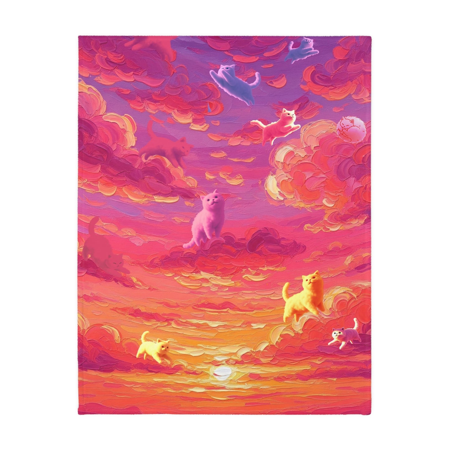 Whimsical Cat Blanket - Cozy Velveteen Microfiber Blanket, Pet Lover Gift, Home Decor, Cat Art, Colorful Throw, Birthday Present