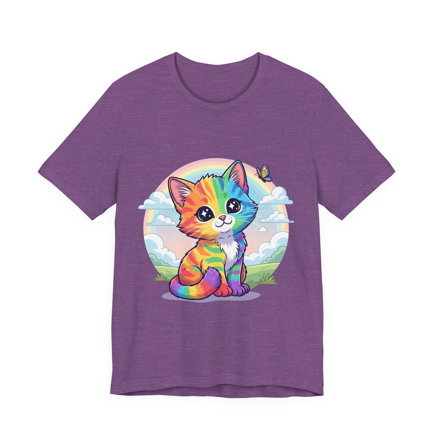 Rainbow Cat Short Sleeve Tee - Fun, Playful, Vibrant, Perfect Gift for Cat Lovers, Birthday Party, Casual Wear, Summer Style
