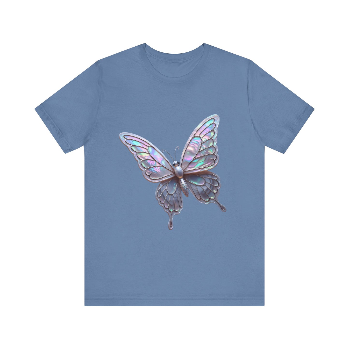 Iridescent Butterfly Tee, Nature Lover Shirt, Casual Graphic Tee, Gift for Her, Spring Fashion, Butterfly Graphic T-Shirt
