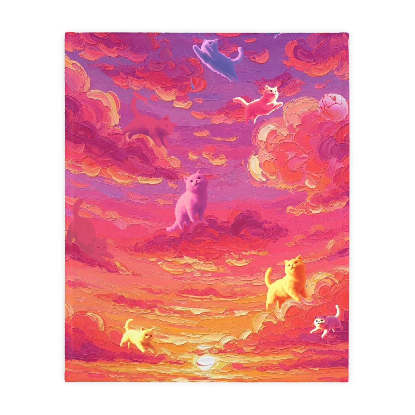 Whimsical Cat Blanket - Cozy Velveteen Microfiber Blanket, Pet Lover Gift, Home Decor, Cat Art, Colorful Throw, Birthday Present