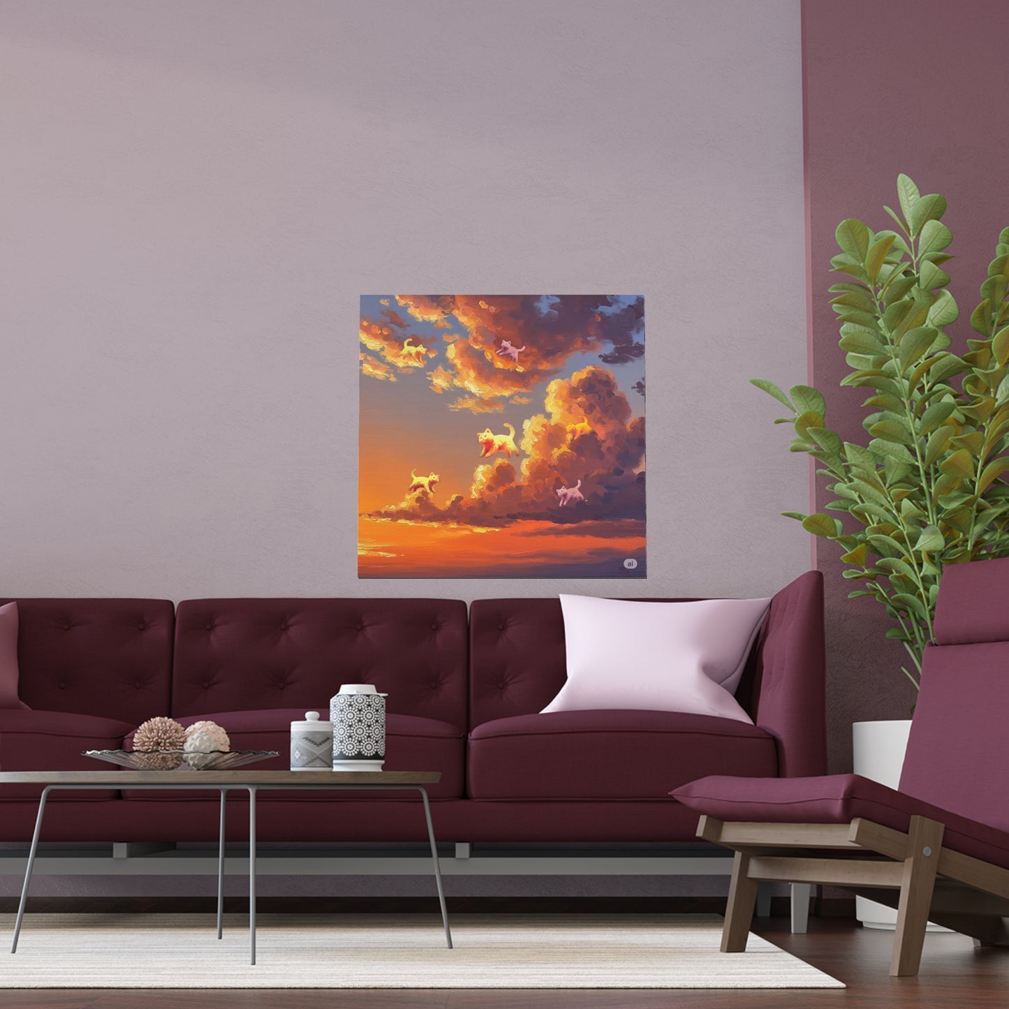 Cloud Heaven Cloud Nine Feline Gorgeous Sunset Cloud Kitty Silk Posters of Dreamy Clouds, Wall Art, Indoor Decor, Outdoor Decoration, Gift for Cat Lovers, Cozy Home Vibe