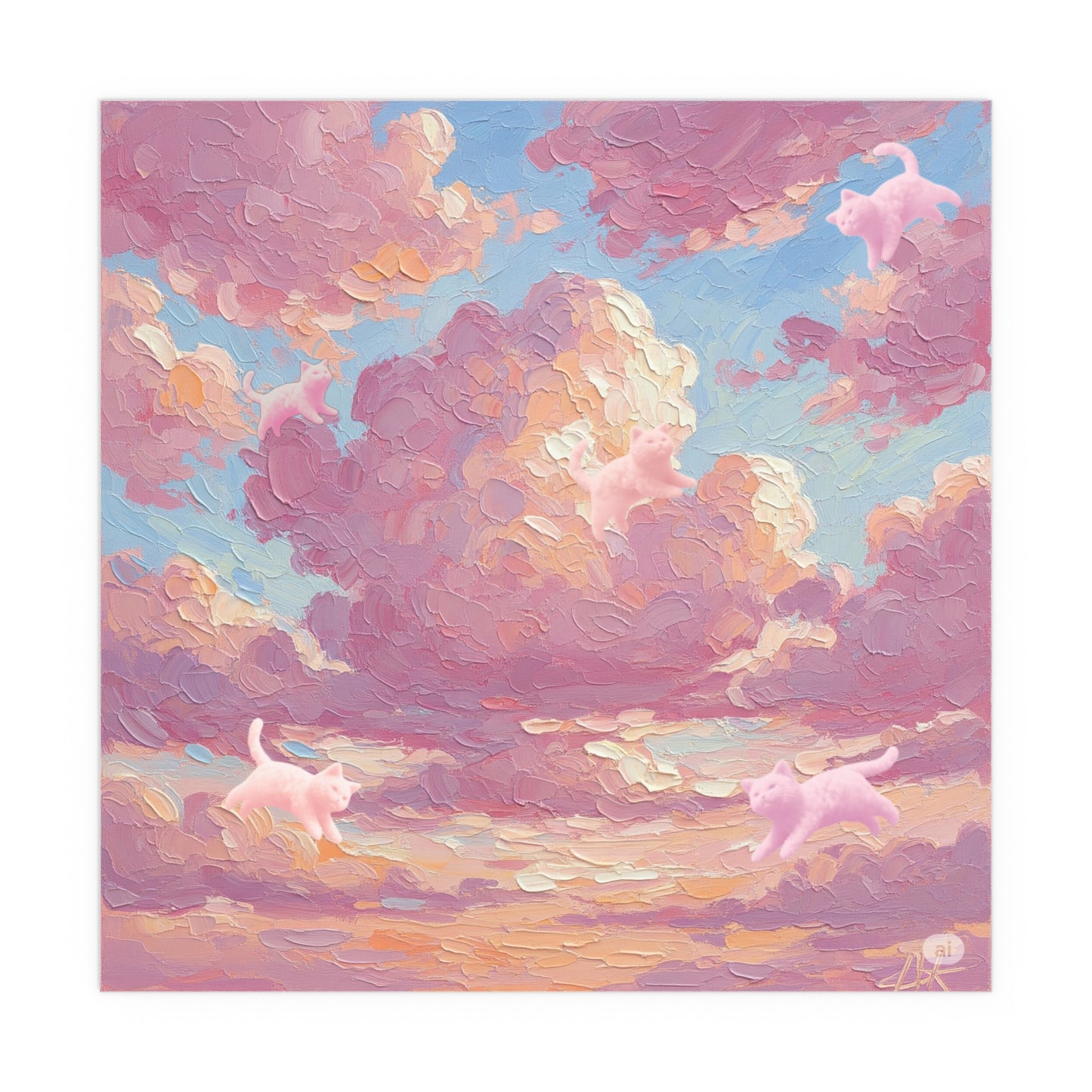 Pink Cloud Kitty Art Poster, Indoor/Outdoor Wall Decor, Silk Prints for Home, Cat Lovers Gift, Boho Aesthetic Art Whimsical Treasures