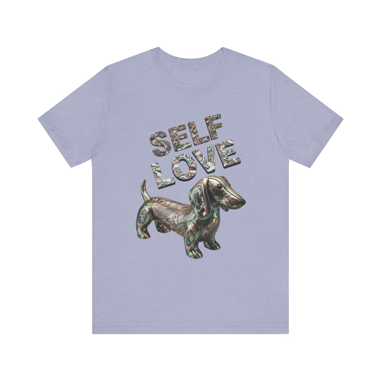 Self Love Abalone Dachshund Tee, Unisex Jersey Short Sleeve Dog Shirt, Pet Lover Gift, Self-Acceptance Outfit, Casual Wear, Positive Affirmation Tee