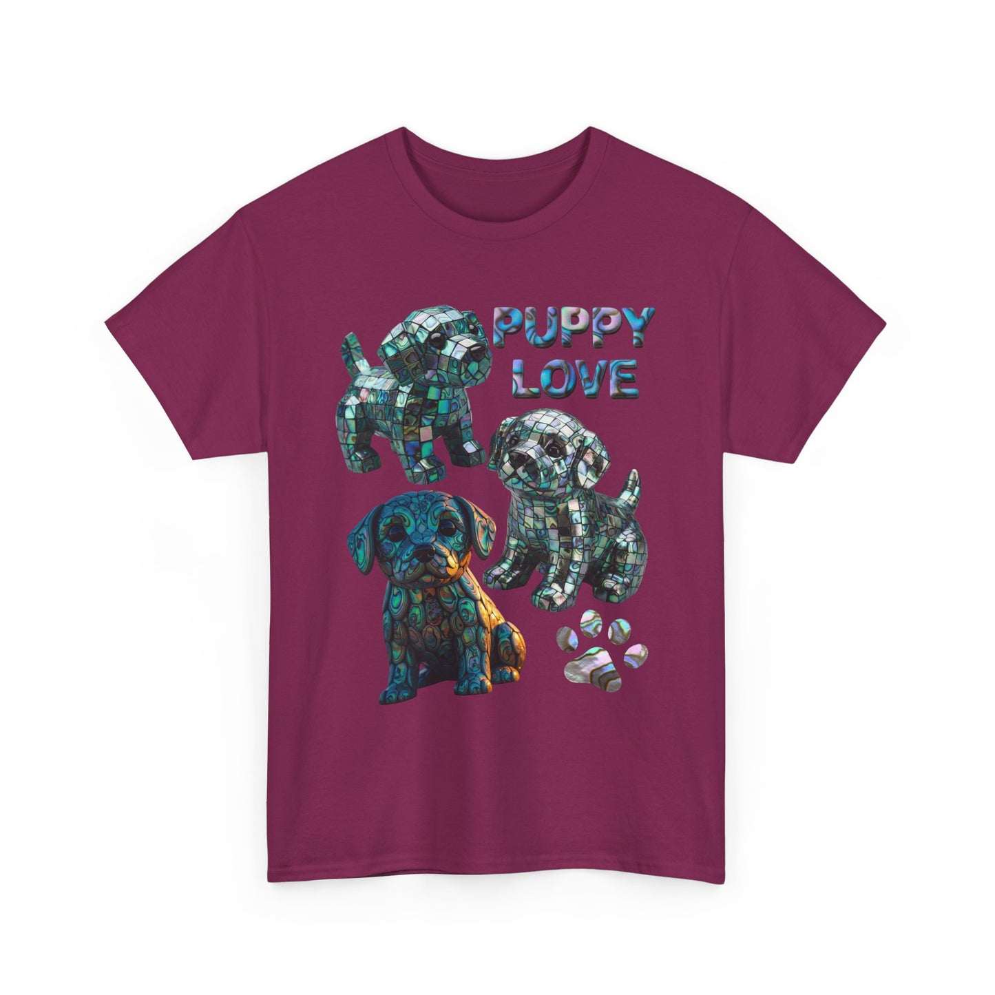 Abalone Puppy Love Tee - Unisex Heavy Cotton Tee, Dog Lovers Gift, Pet Lovers Apparel, Animal Lover Shirt, Cute Dog Graphic Tee