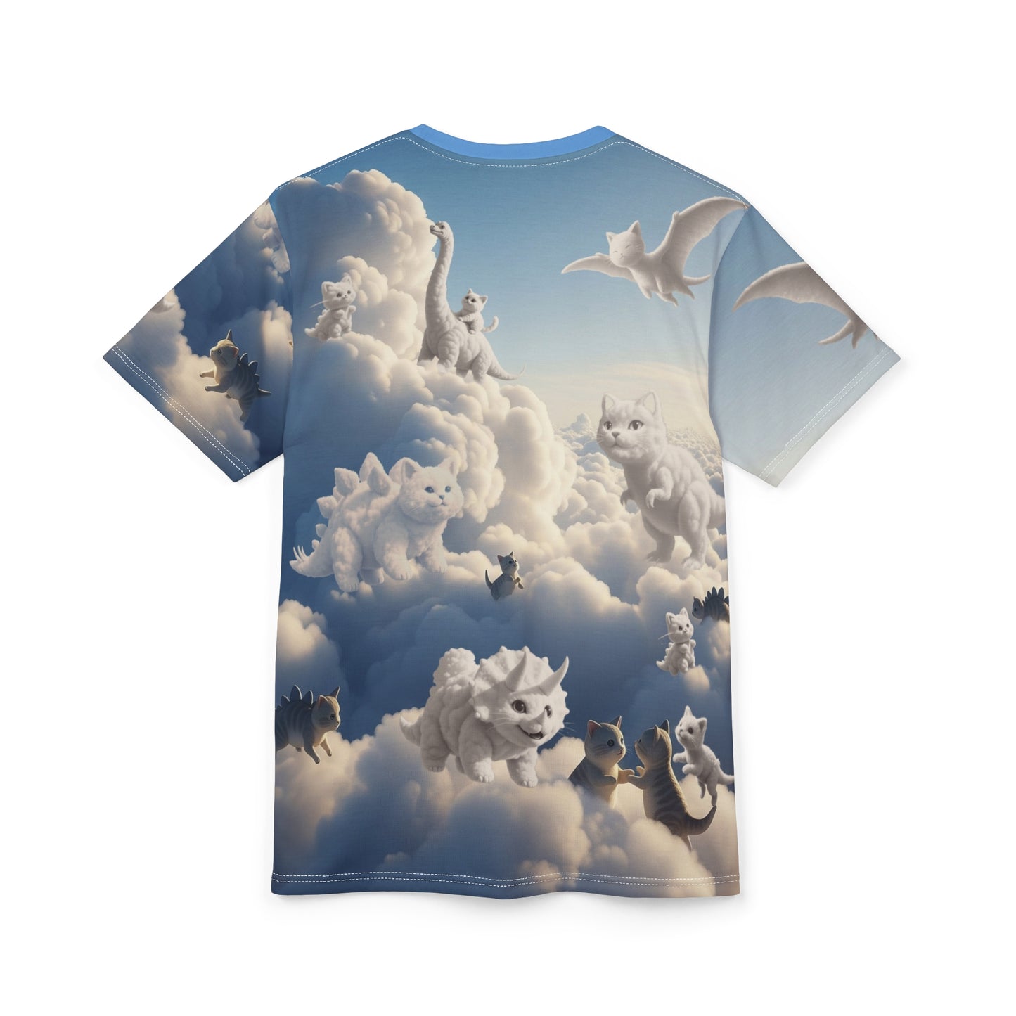 Kitty Saur Cloud Wonderland, Dino Kitty Cloudtopia Unisex Tee | Cute Animal Graphics | Unique Gift for Cat Lovers | Fun Casual Wear | Birthday Gift | Everyday Fashion | AOP Design