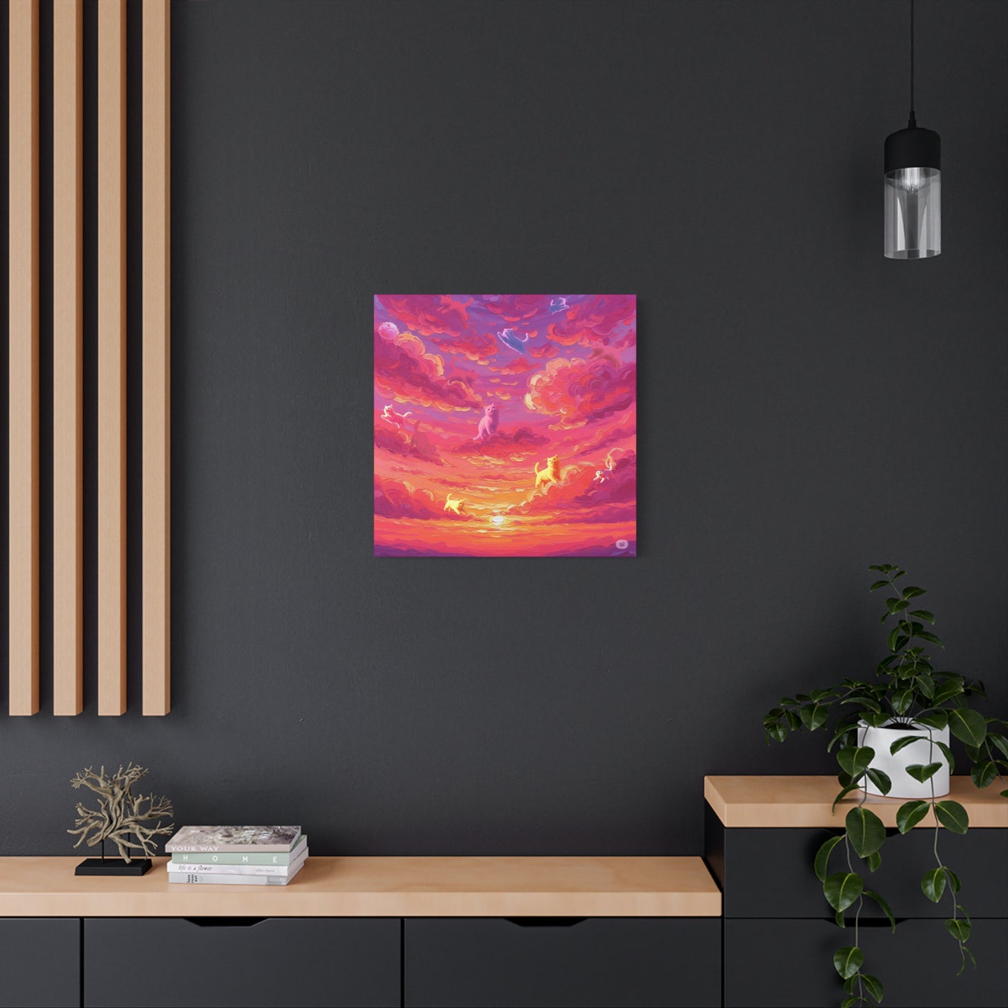 Dreamy Pet Canvas Print, Pink Sunset Sky Art, Dog and Cat Lovers Wall Decor, Perfect Gift for Animal Lovers, Home Decoration