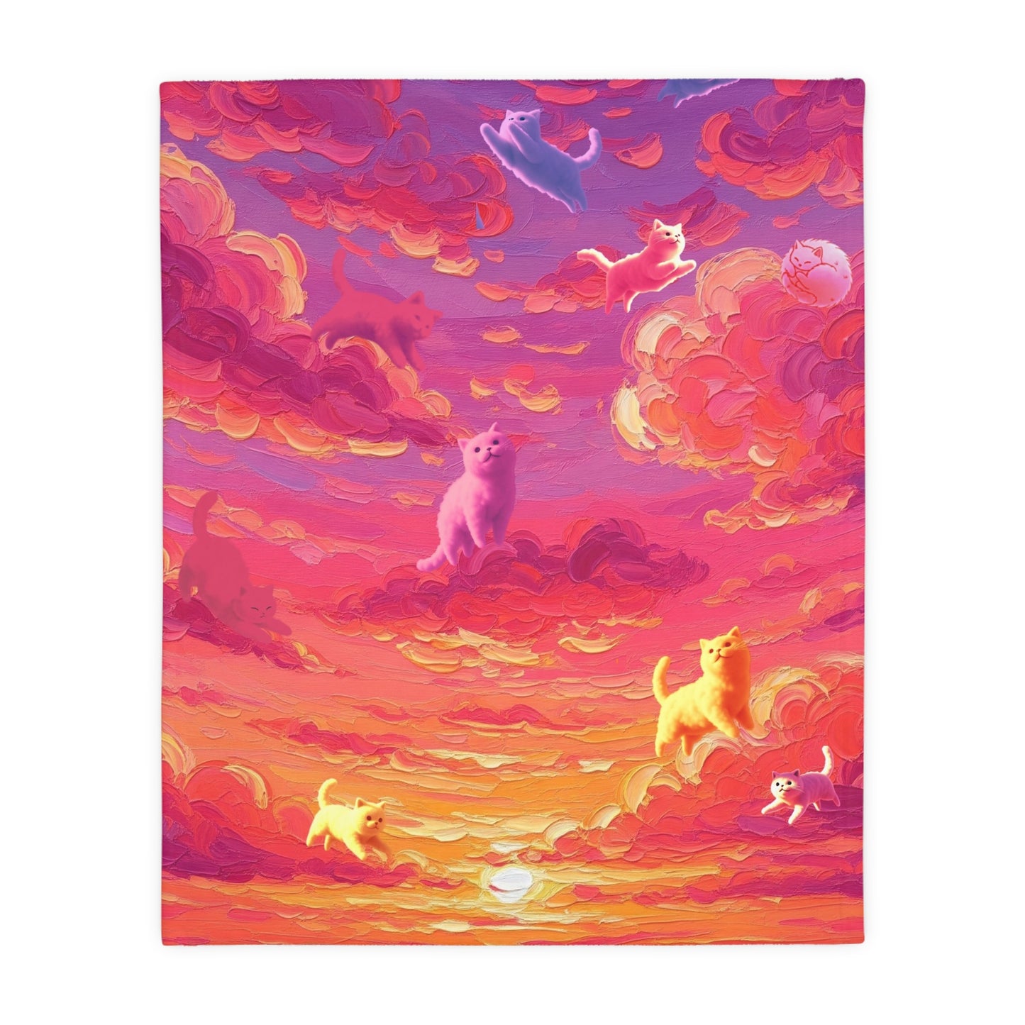 Whimsical Cat Blanket - Cozy Velveteen Microfiber Blanket, Pet Lover Gift, Home Decor, Cat Art, Colorful Throw, Birthday Present