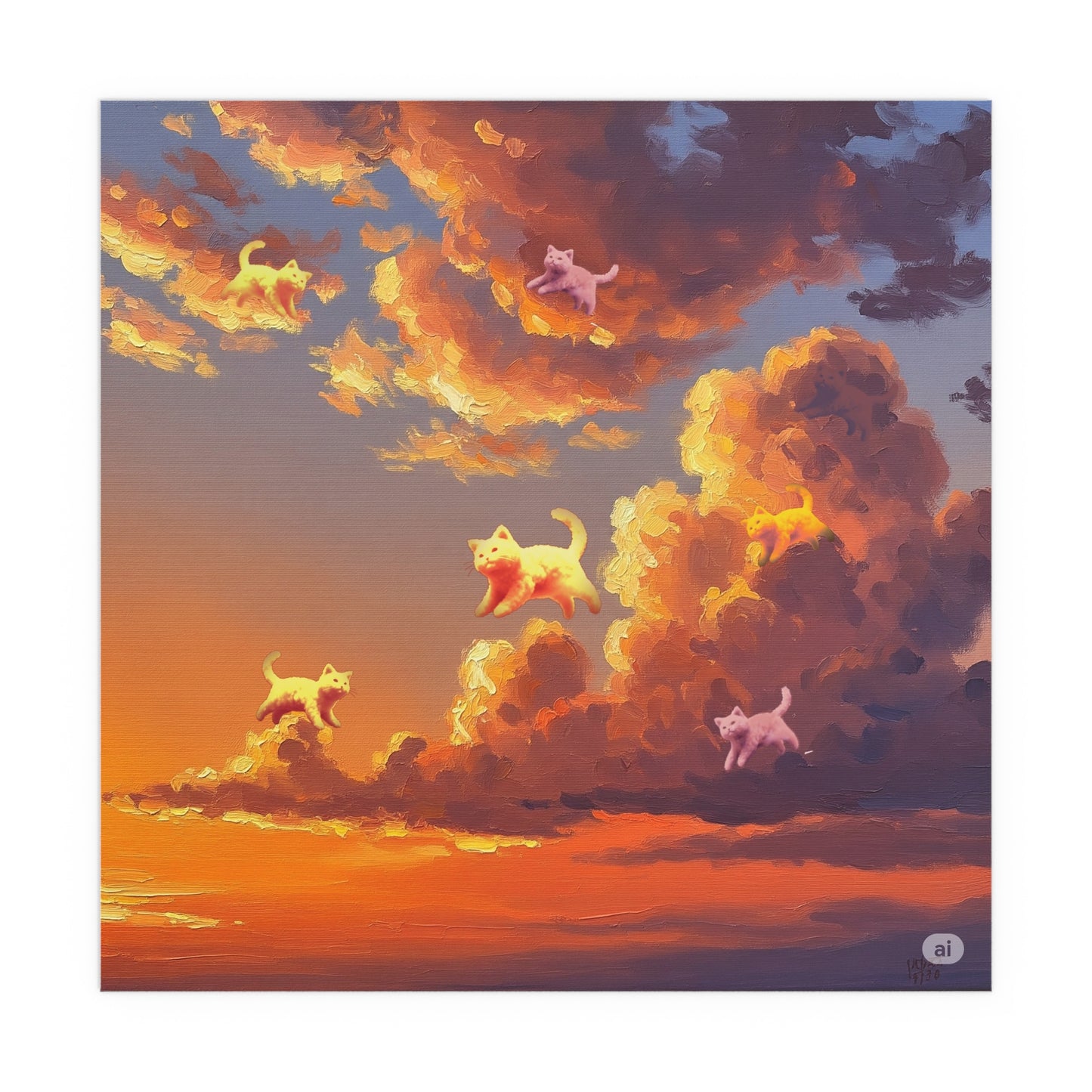 Cloud Heaven Cloud Nine Feline Gorgeous Sunset Cloud Kitty Silk Posters of Dreamy Clouds, Wall Art, Indoor Decor, Outdoor Decoration, Gift for Cat Lovers, Cozy Home Vibe