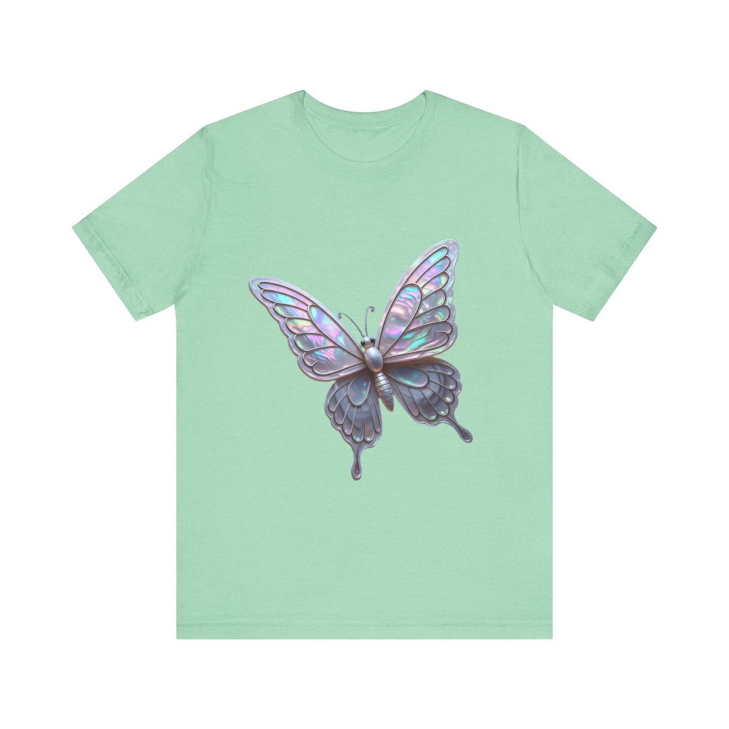 Iridescent Butterfly Tee, Nature Lover Shirt, Casual Graphic Tee, Gift for Her, Spring Fashion, Butterfly Graphic T-Shirt