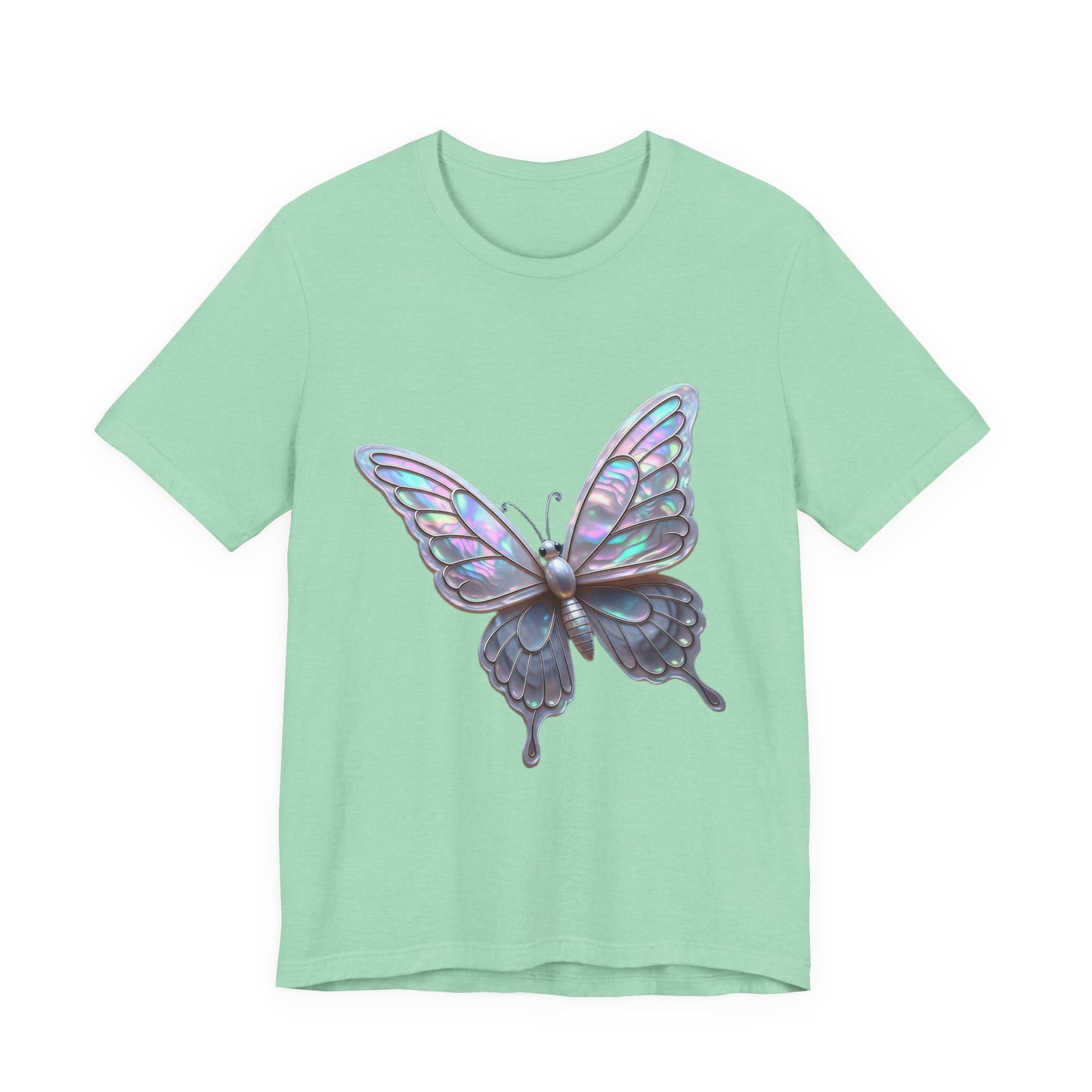 Iridescent Butterfly Tee, Nature Lover Shirt, Casual Graphic Tee, Gift for Her, Spring Fashion, Butterfly Graphic T-Shirt
