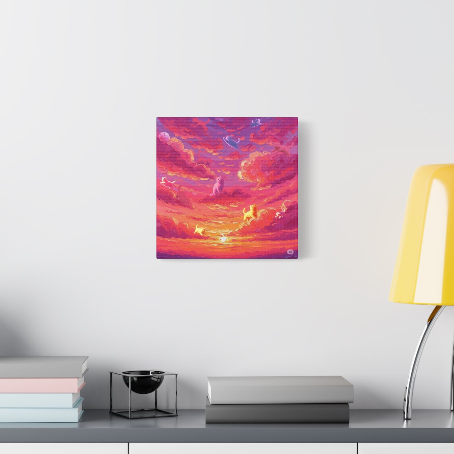 Dreamy Pet Canvas Print, Pink Sunset Sky Art, Dog and Cat Lovers Wall Decor, Perfect Gift for Animal Lovers, Home Decoration