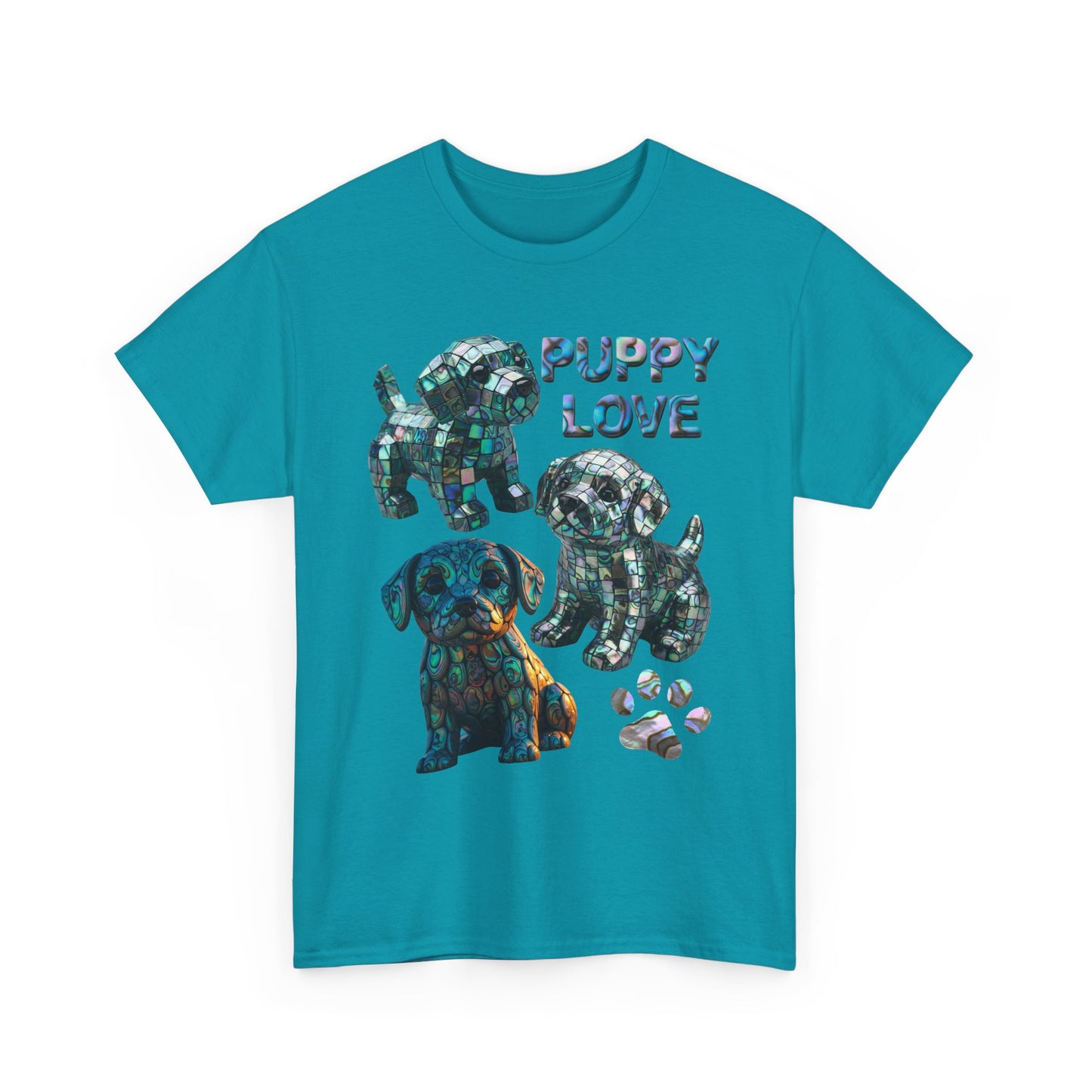 Abalone Puppy Love Tee - Unisex Heavy Cotton Tee, Dog Lovers Gift, Pet Lovers Apparel, Animal Lover Shirt, Cute Dog Graphic Tee