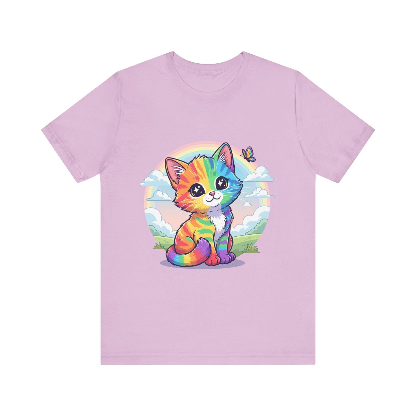 Rainbow Cat Short Sleeve Tee - Fun, Playful, Vibrant, Perfect Gift for Cat Lovers, Birthday Party, Casual Wear, Summer Style