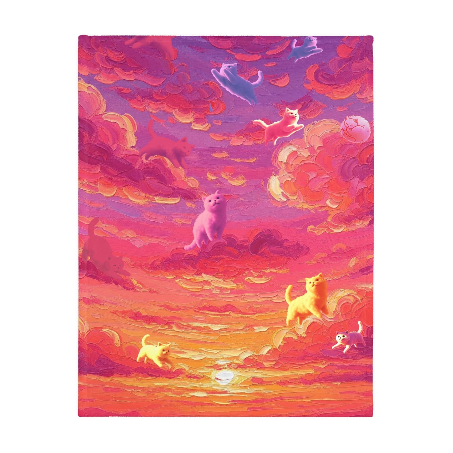 Whimsical Cat Blanket - Cozy Velveteen Microfiber Blanket, Pet Lover Gift, Home Decor, Cat Art, Colorful Throw, Birthday Present