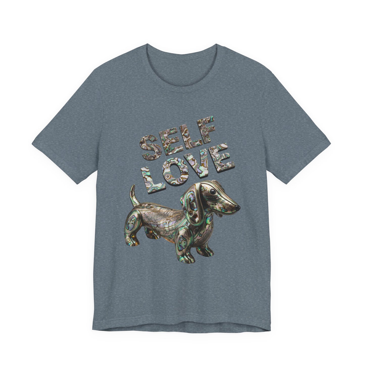 Self Love Abalone Dachshund Tee, Unisex Jersey Short Sleeve Dog Shirt, Pet Lover Gift, Self-Acceptance Outfit, Casual Wear, Positive Affirmation Tee