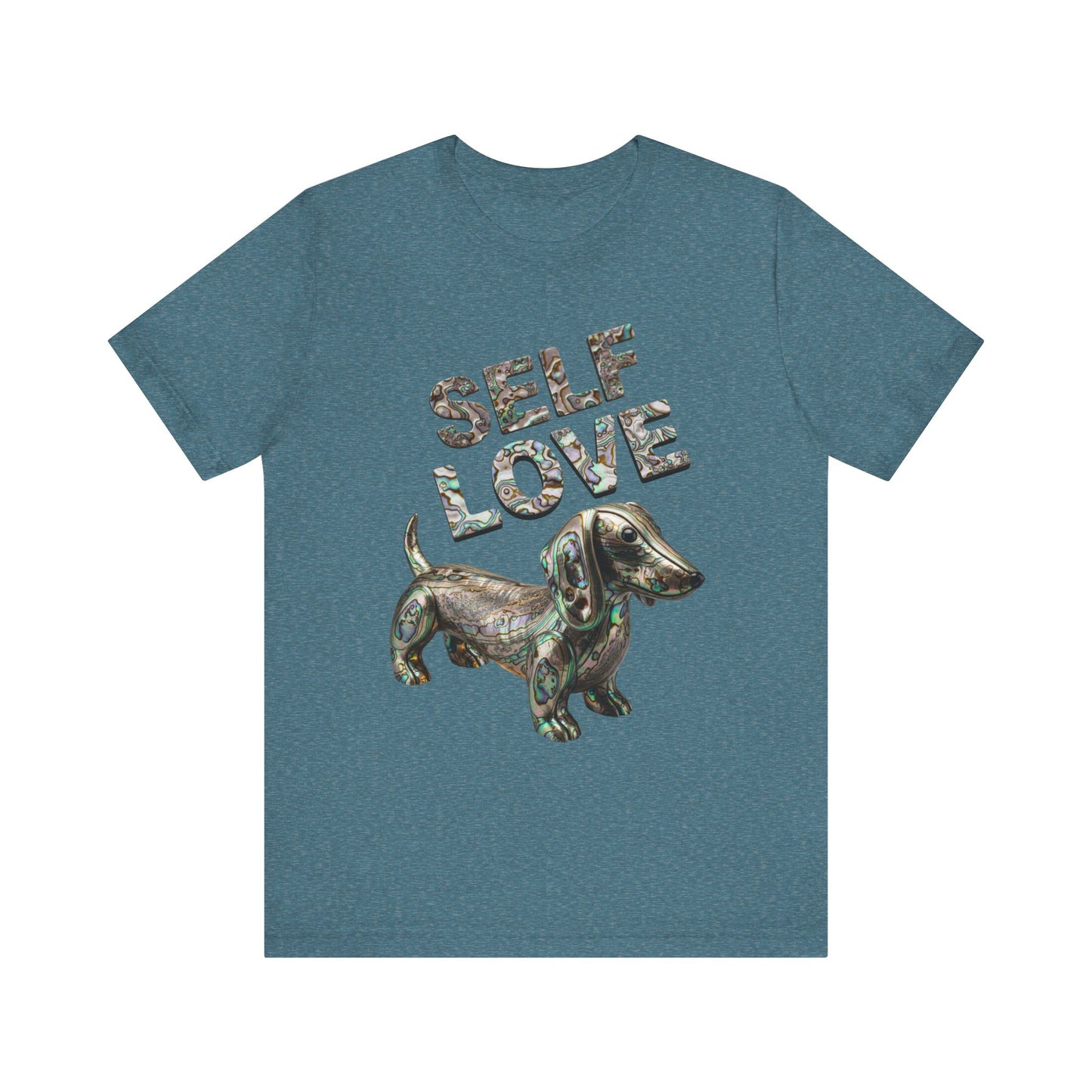 Self Love Abalone Dachshund Tee, Unisex Jersey Short Sleeve Dog Shirt, Pet Lover Gift, Self-Acceptance Outfit, Casual Wear, Positive Affirmation Tee
