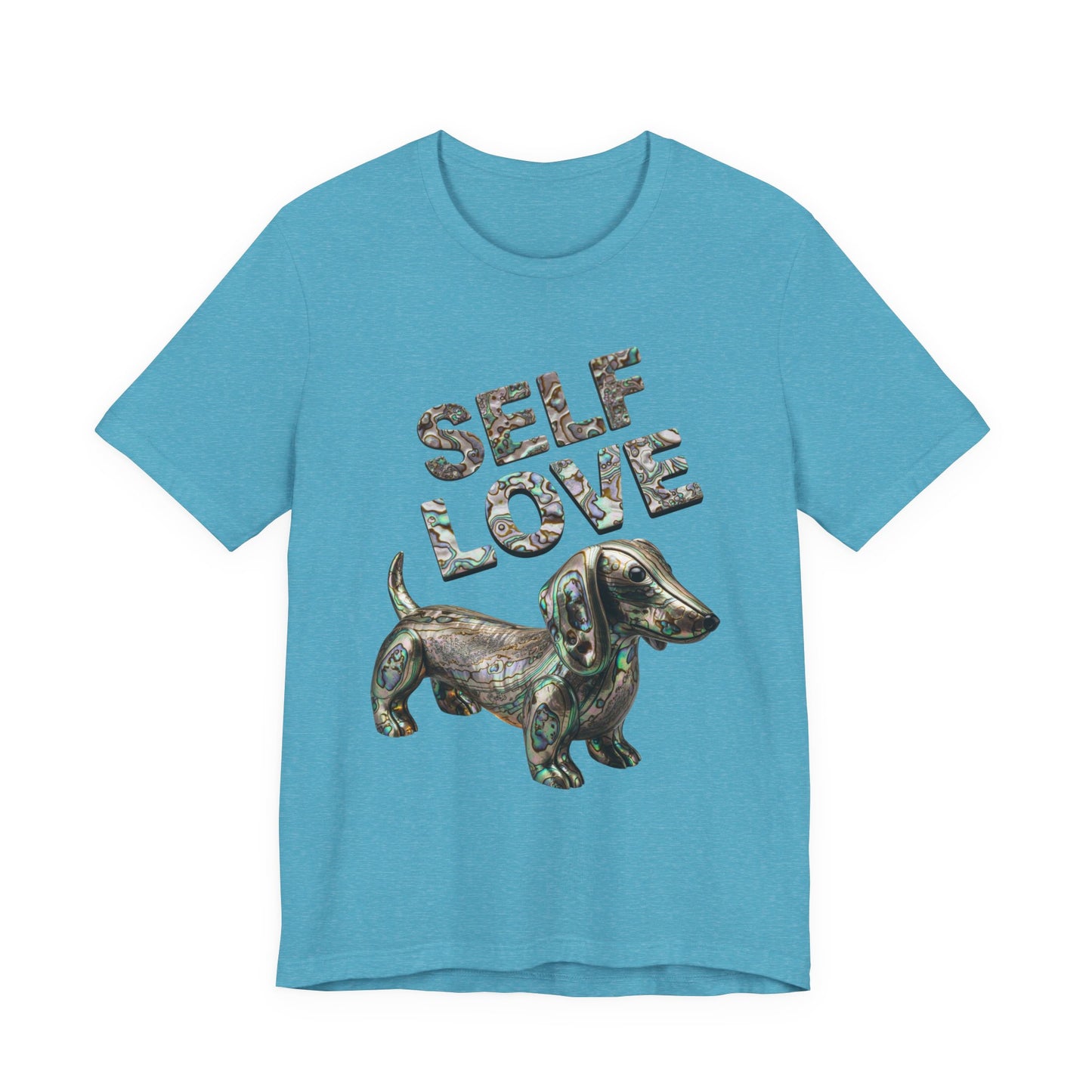 Self Love Abalone Dachshund Tee, Unisex Jersey Short Sleeve Dog Shirt, Pet Lover Gift, Self-Acceptance Outfit, Casual Wear, Positive Affirmation Tee