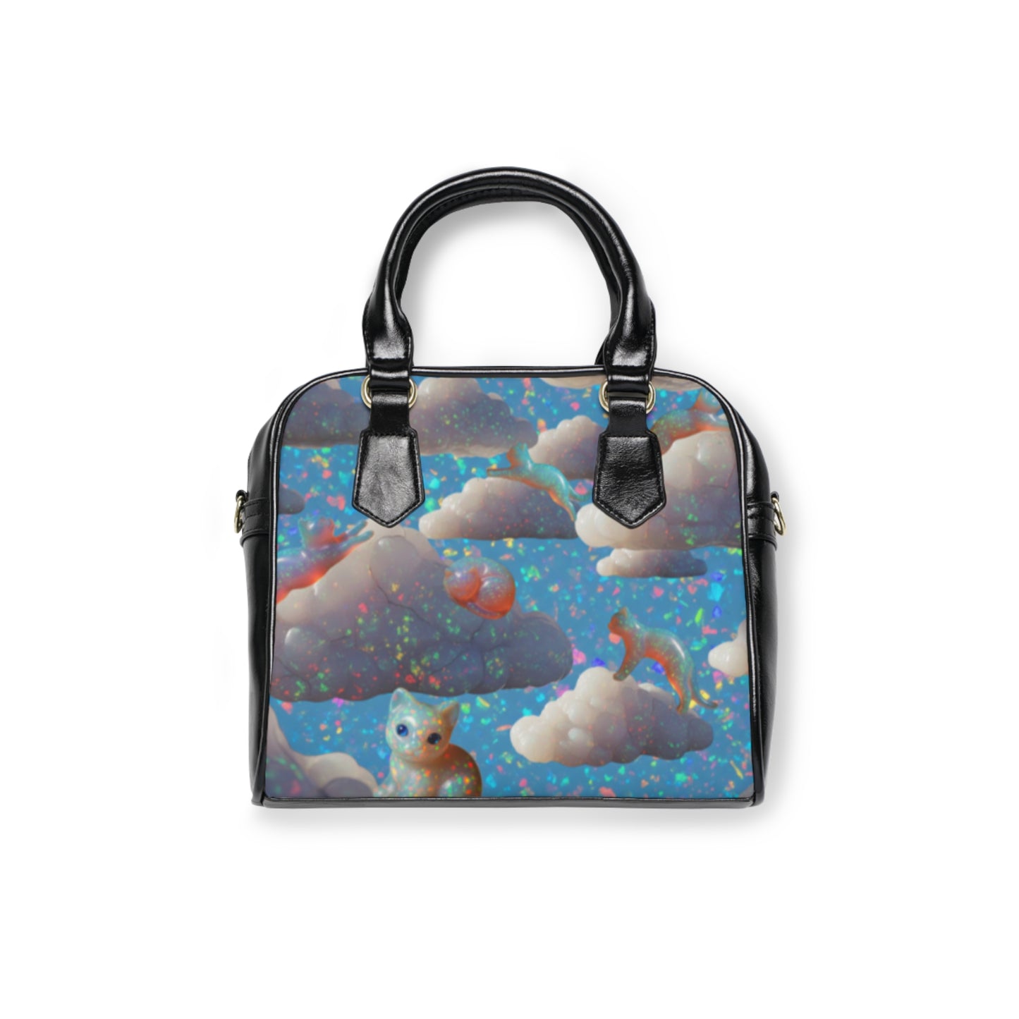 Whimsical Opal Sparkly Cats Shoulder Handbag, Trendy Handbag, Cute Purse, Gift for Cat Lovers, Fashionable Everyday Bag, Summer Accessory