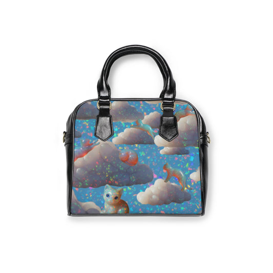 Whimsical Opal Sparkly Cats Shoulder Handbag, Trendy Handbag, Cute Purse, Gift for Cat Lovers, Fashionable Everyday Bag, Summer Accessory