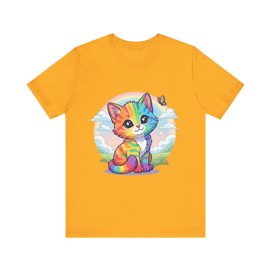 Rainbow Cat Short Sleeve Tee - Fun, Playful, Vibrant, Perfect Gift for Cat Lovers, Birthday Party, Casual Wear, Summer Style