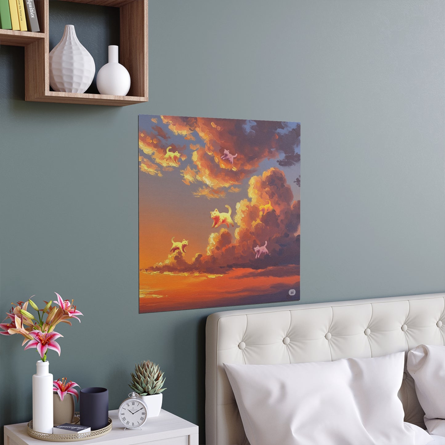 Cloud Heaven Cloud Nine Feline Gorgeous Sunset Cloud Kitty Silk Posters of Dreamy Clouds, Wall Art, Indoor Decor, Outdoor Decoration, Gift for Cat Lovers, Cozy Home Vibe