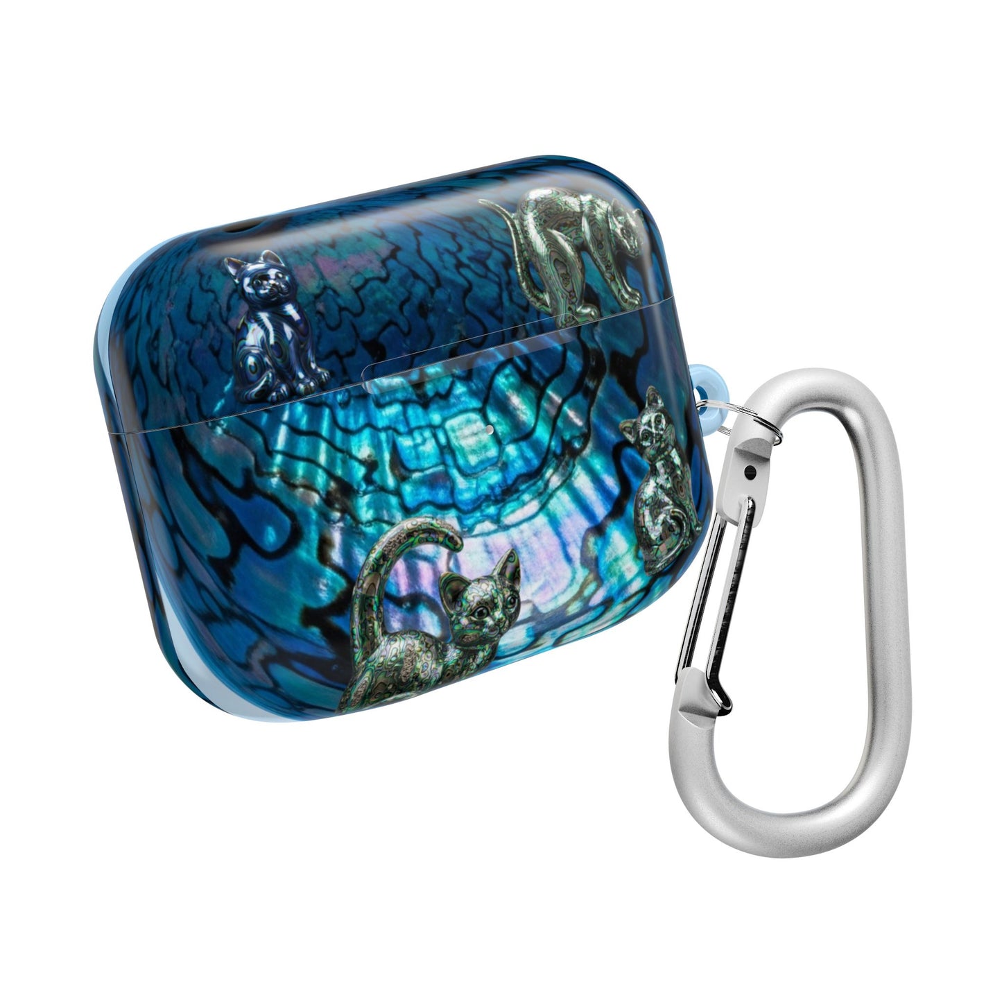 Blue Green Abalone Kitty AirPod Cases | Cute Cat Accessories, Pet Lover Gifts, Tech Protection, Feline Themed, Unique AirPod Covers