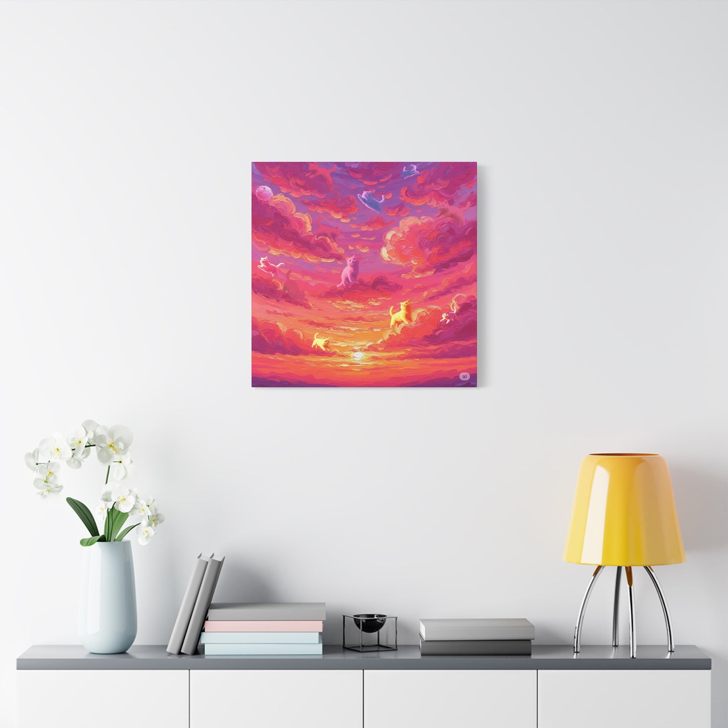 Dreamy Pet Canvas Print, Pink Sunset Sky Art, Dog and Cat Lovers Wall Decor, Perfect Gift for Animal Lovers, Home Decoration