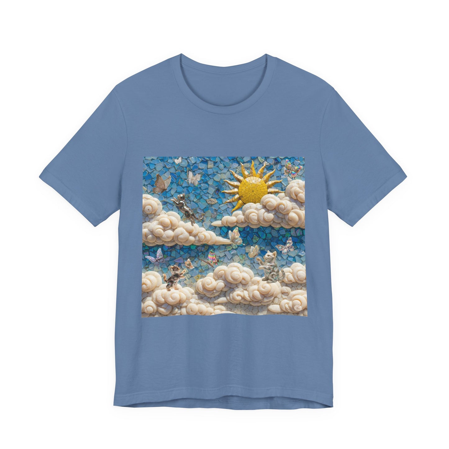 Kitties playing with Butterflies in the Sunny Day Sky  Tee - Enchanting Cloud and Sunshine Design, Perfect for Nature Lovers, Gifts, Summer Vibe, Bright Casual Wear