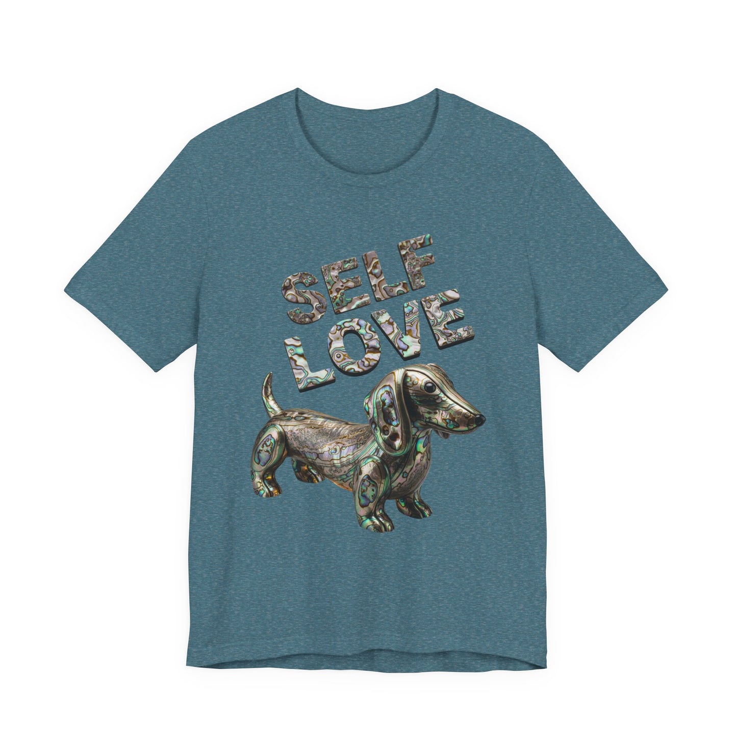 Self Love Abalone Dachshund Tee, Unisex Jersey Short Sleeve Dog Shirt, Pet Lover Gift, Self-Acceptance Outfit, Casual Wear, Positive Affirmation Tee