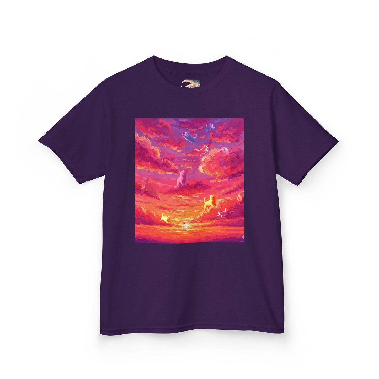 CLOUD KITTIES Alit In The Fuchsia Sunset  Sky Kids Tee - Perfect for Summer Picnics, Birthday Gifts, Outdoor Adventures, Family Gatherings, Graphic T-Shirt for Kids