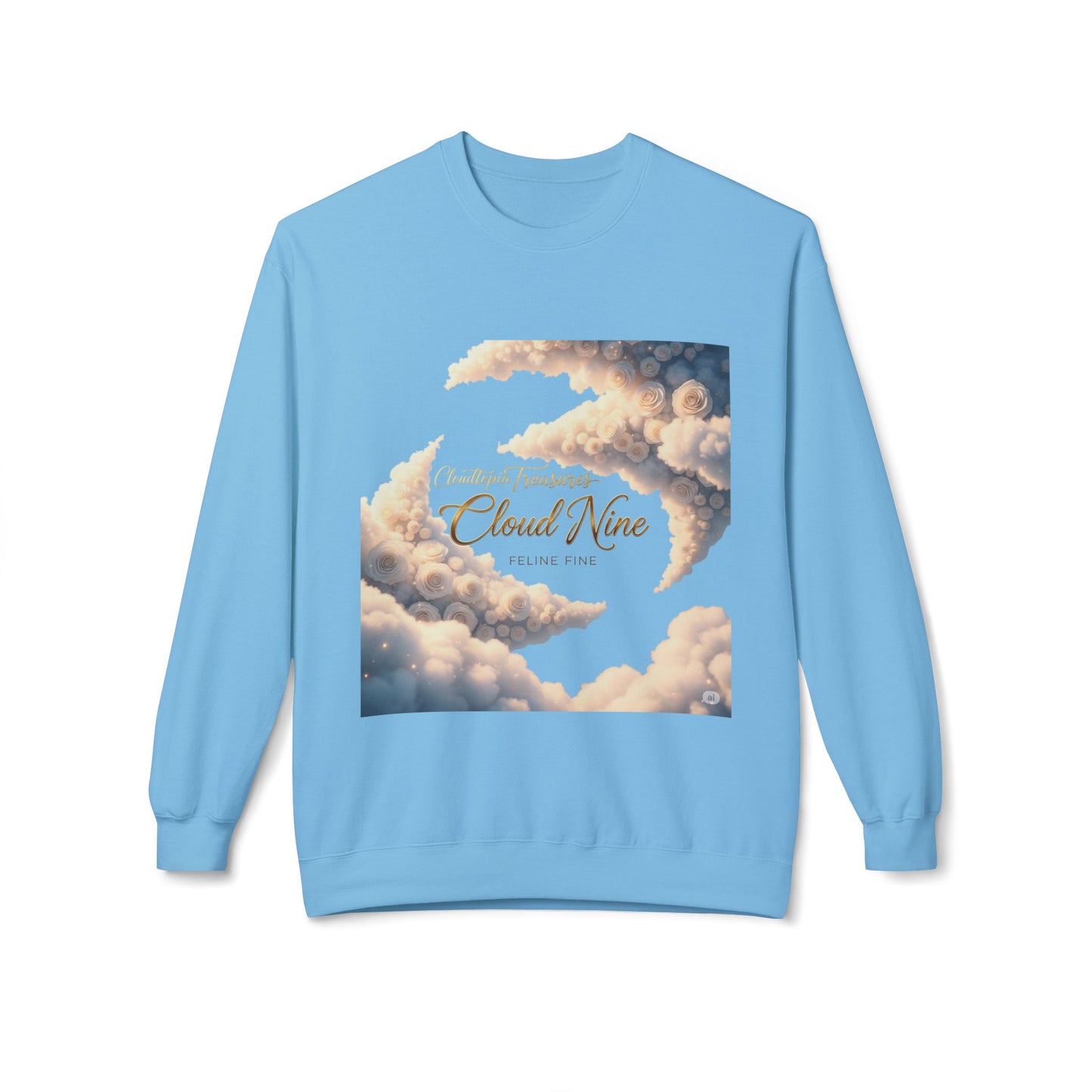 “Cloud Nine” Unisex Midweight Fleece Sweatshirt, Cozy Crewneck, Casual Apparel, Gift for Her/Him, Unique Cloud Design, Softstyle Top