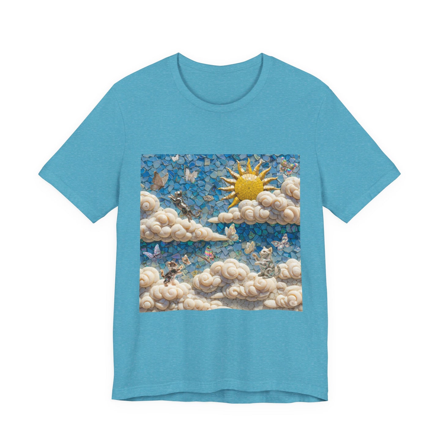 Kitties playing with Butterflies in the Sunny Day Sky  Tee - Enchanting Cloud and Sunshine Design, Perfect for Nature Lovers, Gifts, Summer Vibe, Bright Casual Wear