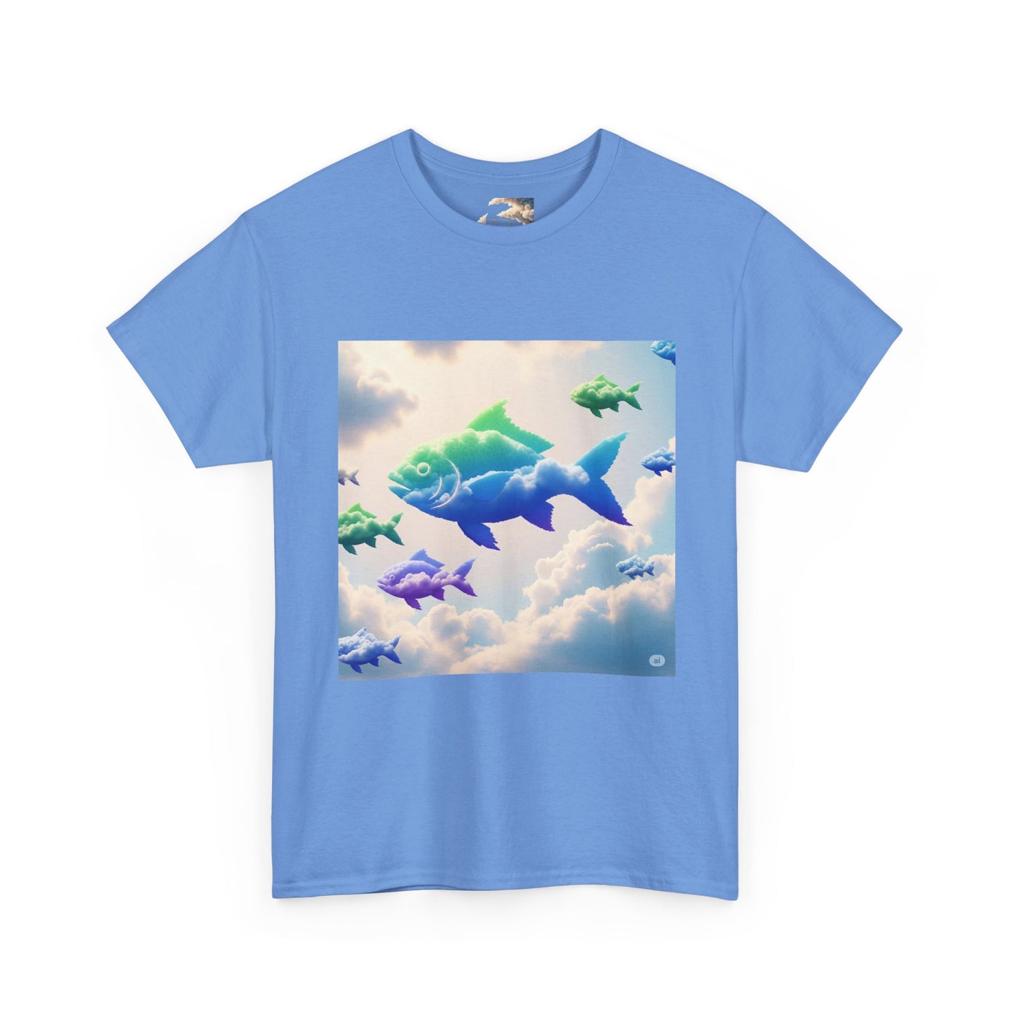 Colorful Fish Clouds Unisex Heavy Cotton Tee, Casual Shirt, Summer Apparel, Gift for Ocean Lovers, Trendy Fishing T-Shirt
