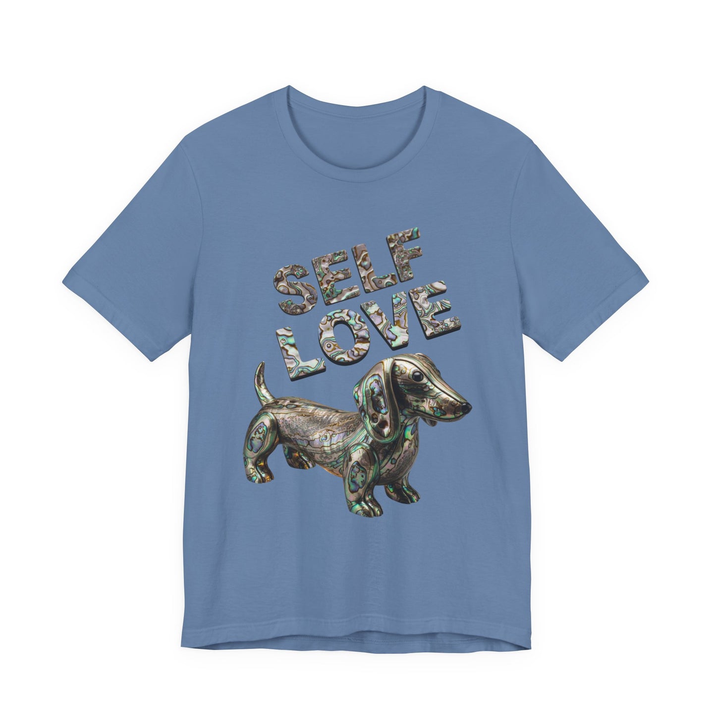 Self Love Abalone Dachshund Tee, Unisex Jersey Short Sleeve Dog Shirt, Pet Lover Gift, Self-Acceptance Outfit, Casual Wear, Positive Affirmation Tee