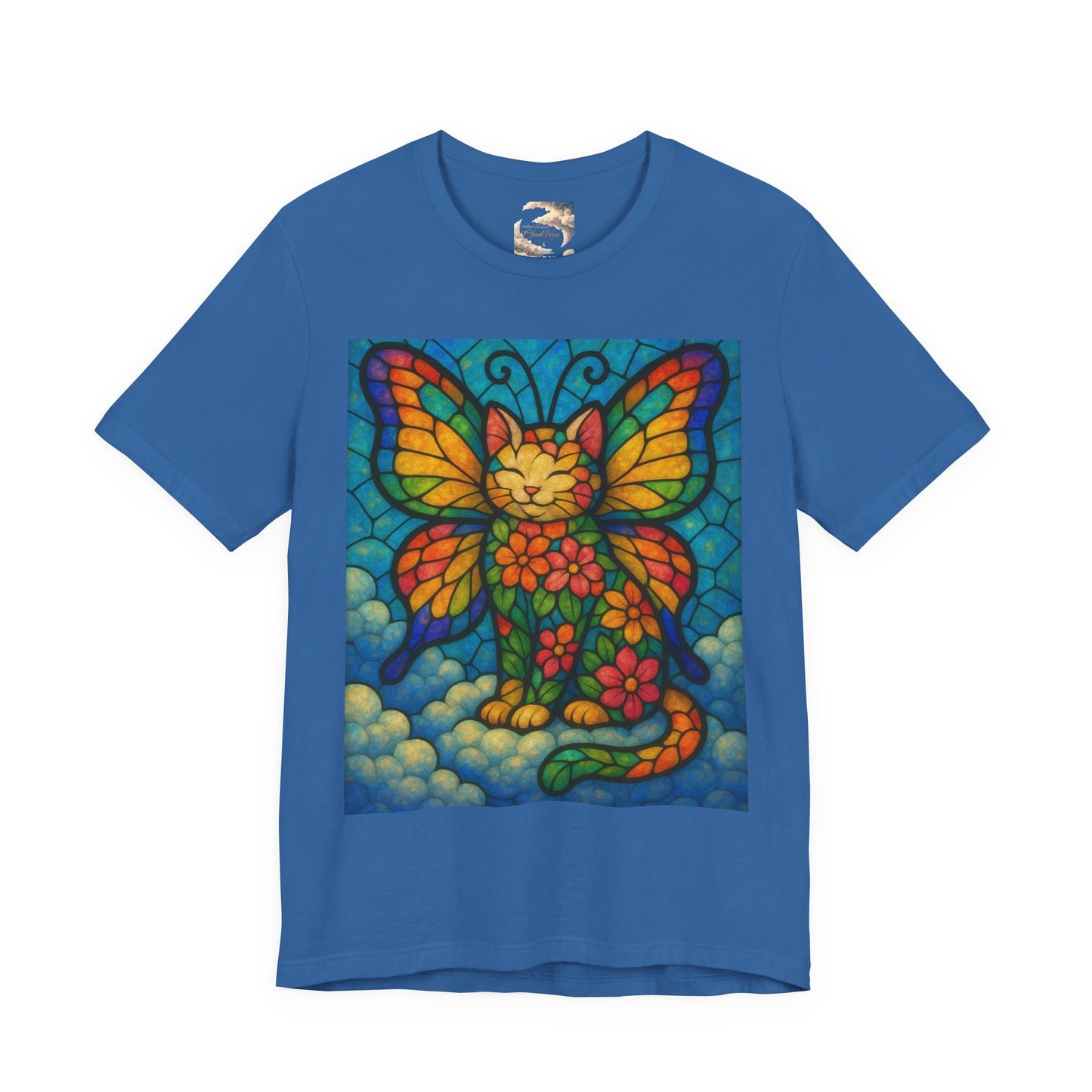 Stained Glass Butterfly Kitty Tee - Whimsical Butterfly Design, Cat Lover Gift, Colorful Shirt for All Occasions, Unique Art Tee, Fun Casual Wear