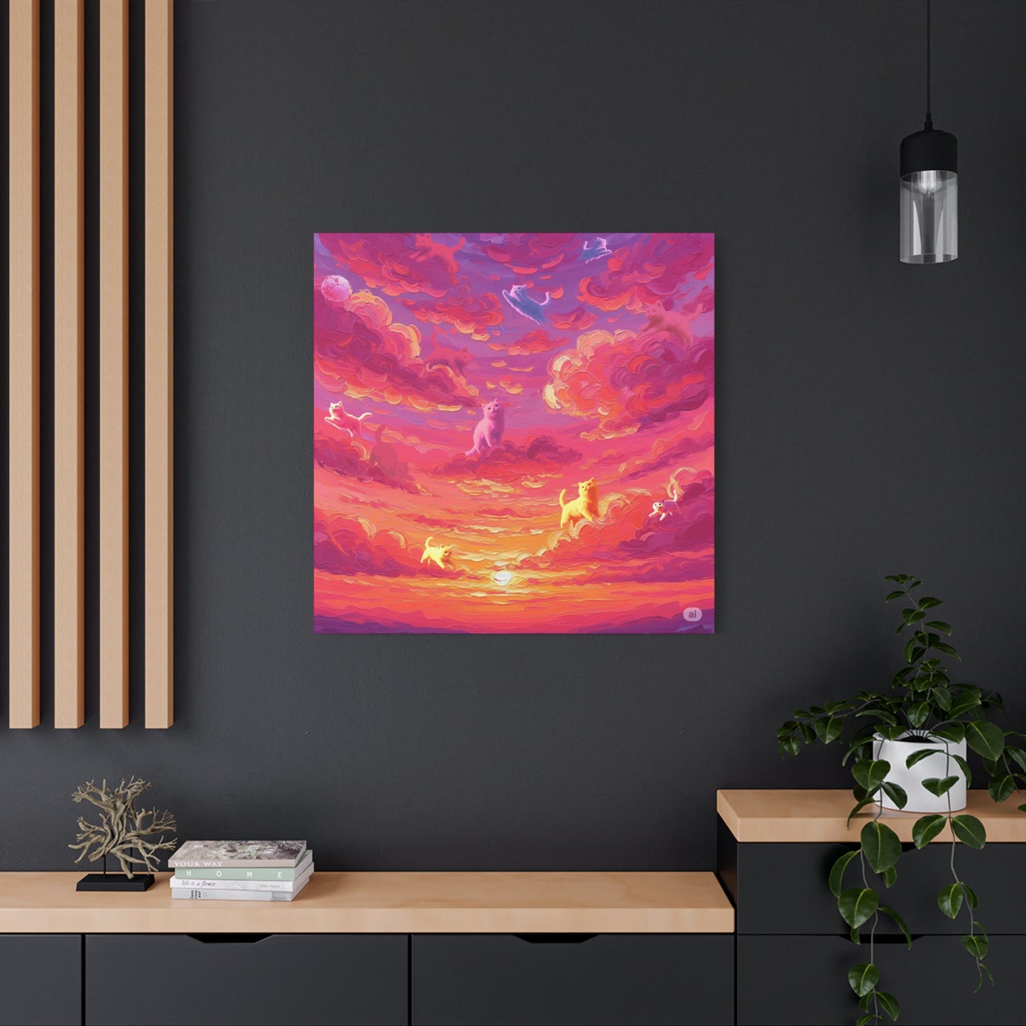 Dreamy Pet Canvas Print, Pink Sunset Sky Art, Dog and Cat Lovers Wall Decor, Perfect Gift for Animal Lovers, Home Decoration