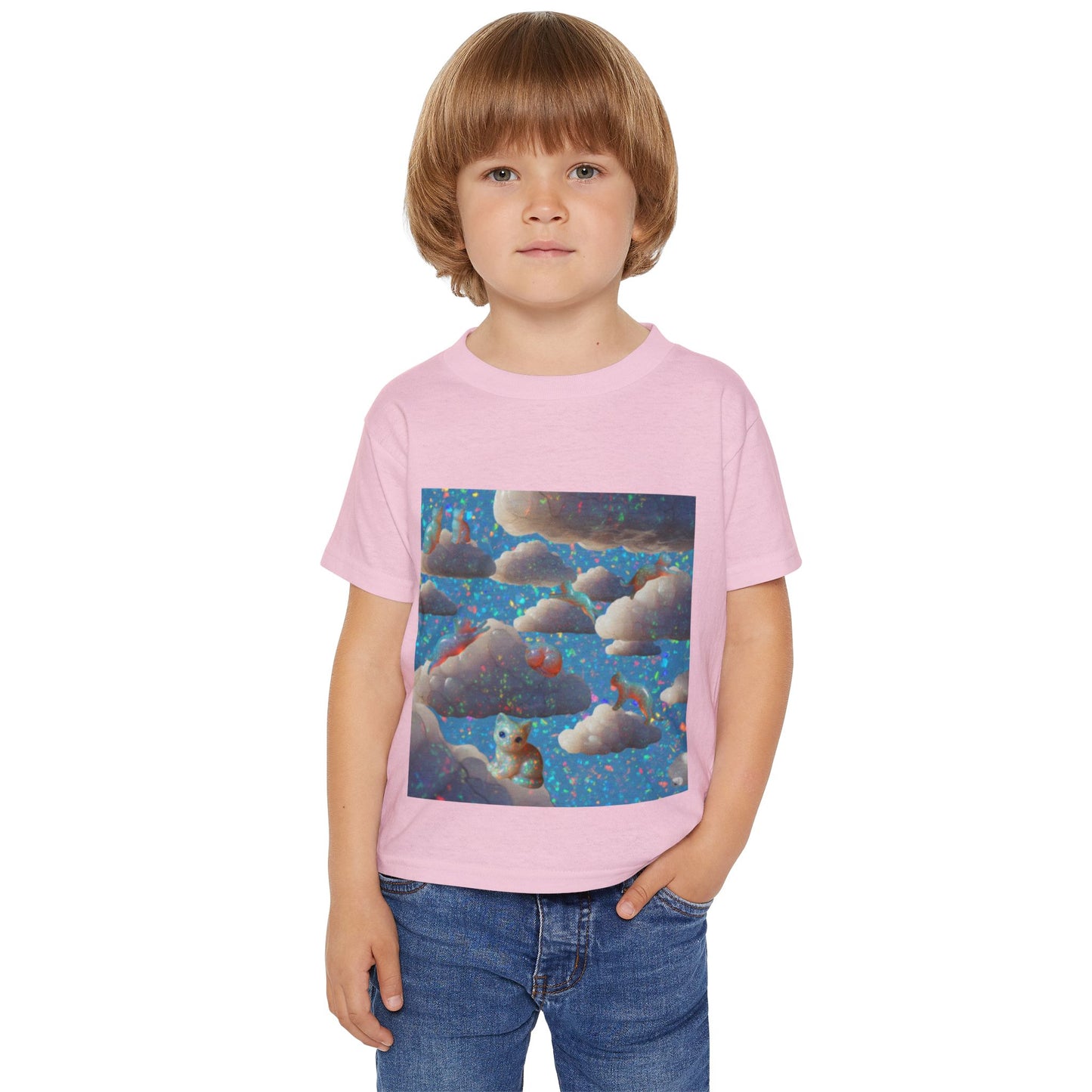 Opal Kitty Cloudtopia Wonderland Dreamy Sparkly Rainbow Glitter Toddler T-Shirt, Cute Opal Cloud Design for Kids, Funny Sparkly Birthday Gift, Soft Cotton Tee, Toddler Sparkly Kitty Apparel for Playtime