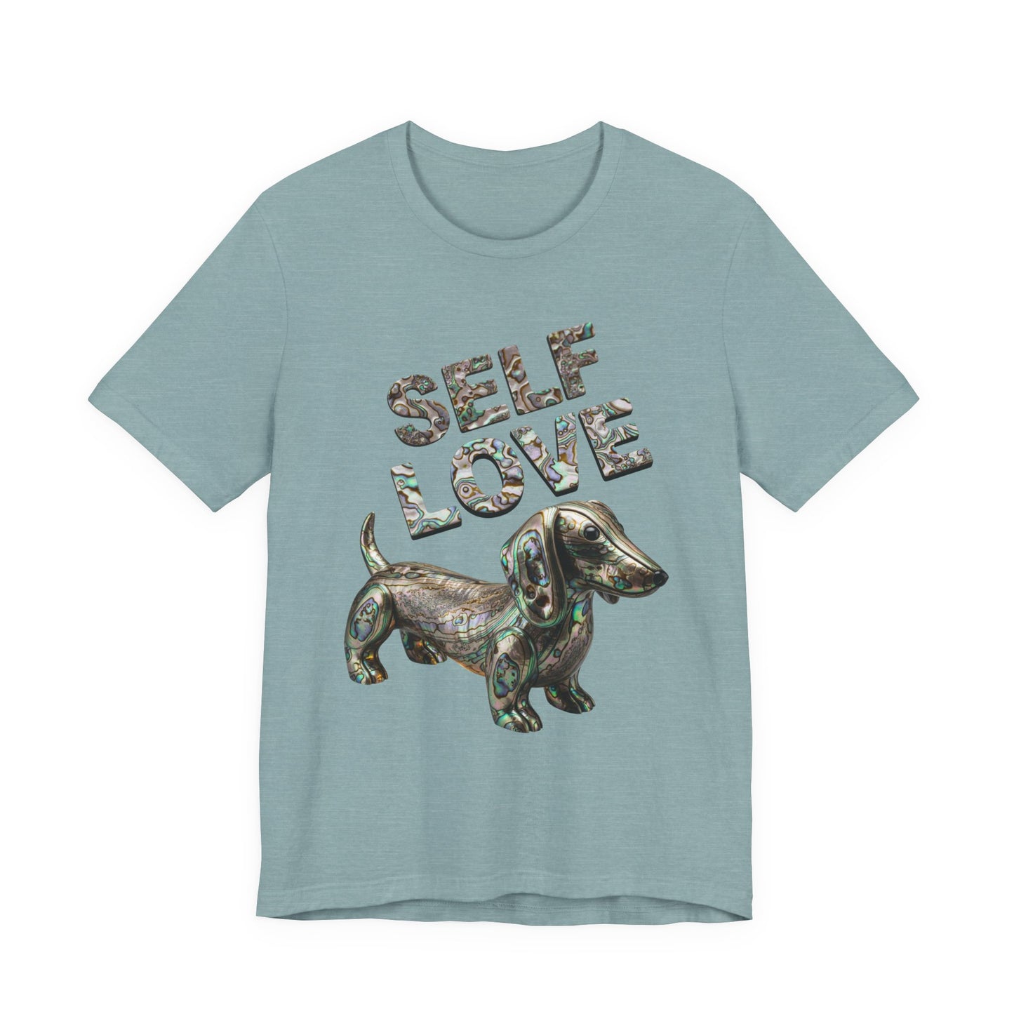 Self Love Abalone Dachshund Tee, Unisex Jersey Short Sleeve Dog Shirt, Pet Lover Gift, Self-Acceptance Outfit, Casual Wear, Positive Affirmation Tee