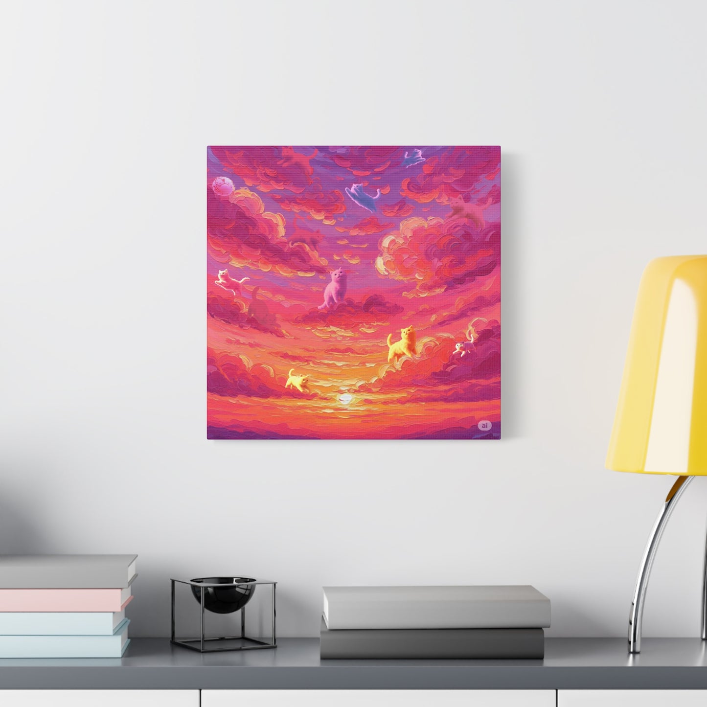 Dreamy Pet Canvas Print, Pink Sunset Sky Art, Dog and Cat Lovers Wall Decor, Perfect Gift for Animal Lovers, Home Decoration
