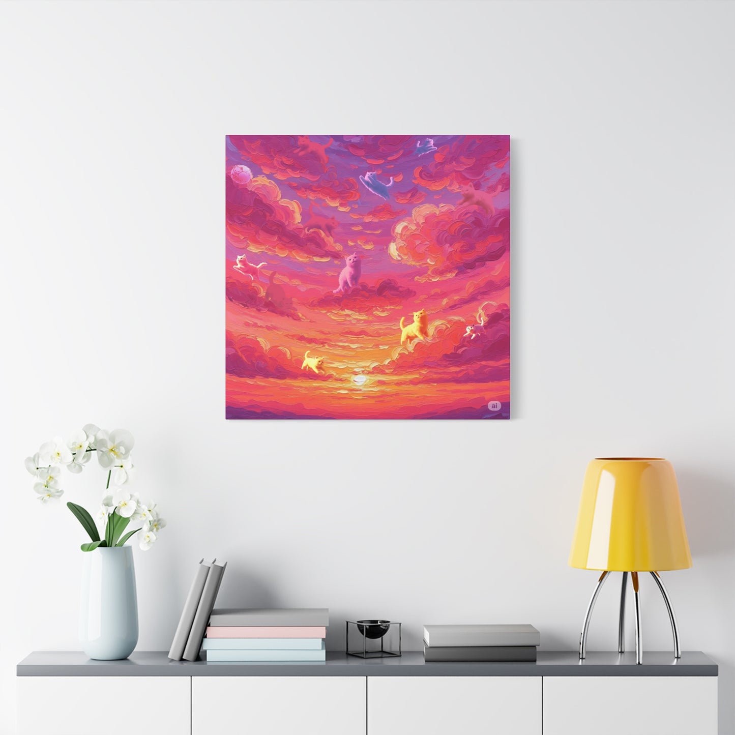 Dreamy Pet Canvas Print, Pink Sunset Sky Art, Dog and Cat Lovers Wall Decor, Perfect Gift for Animal Lovers, Home Decoration