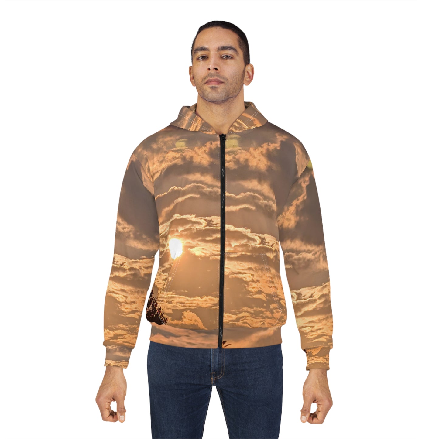 Honey Golden Sunset in the Clouds Zip Hoodie — Cozy Sunset Hoodie