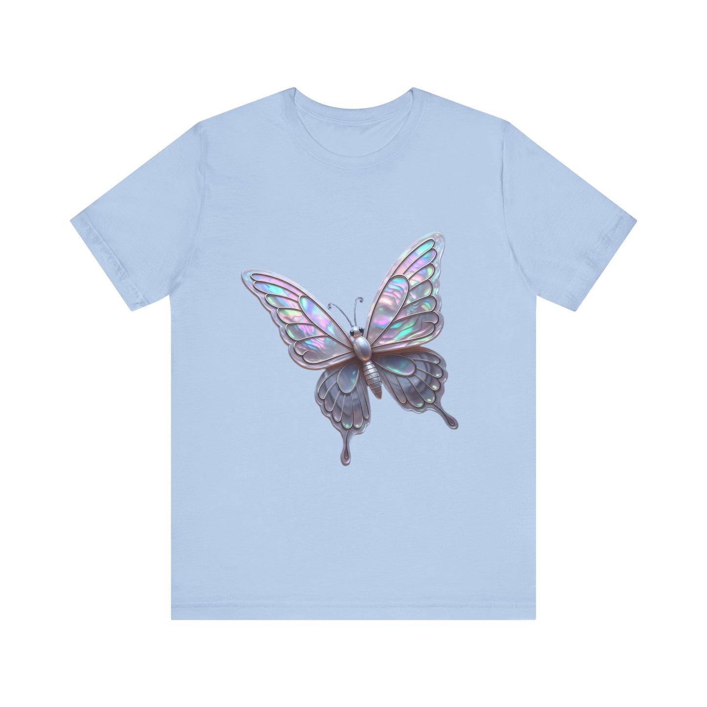 Iridescent Butterfly Tee, Nature Lover Shirt, Casual Graphic Tee, Gift for Her, Spring Fashion, Butterfly Graphic T-Shirt