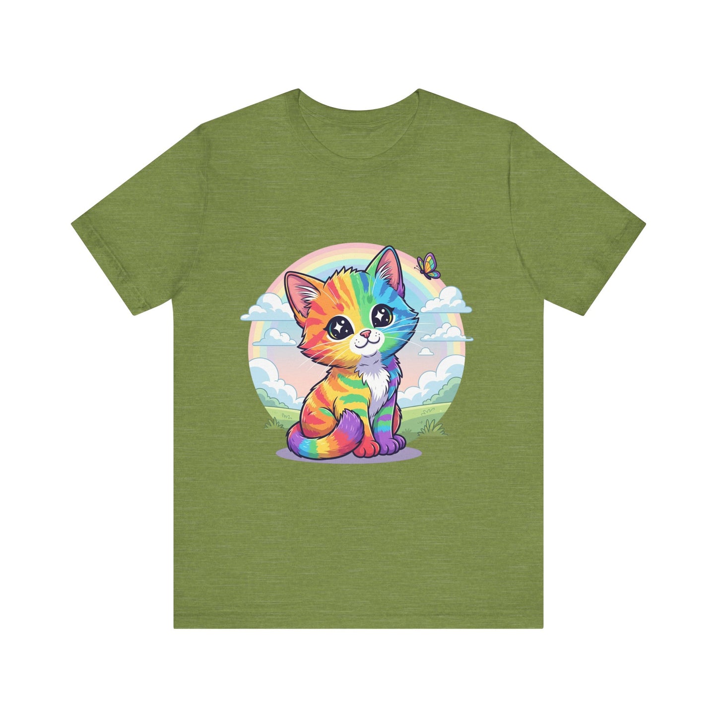 Rainbow Cat Short Sleeve Tee - Fun, Playful, Vibrant, Perfect Gift for Cat Lovers, Birthday Party, Casual Wear, Summer Style