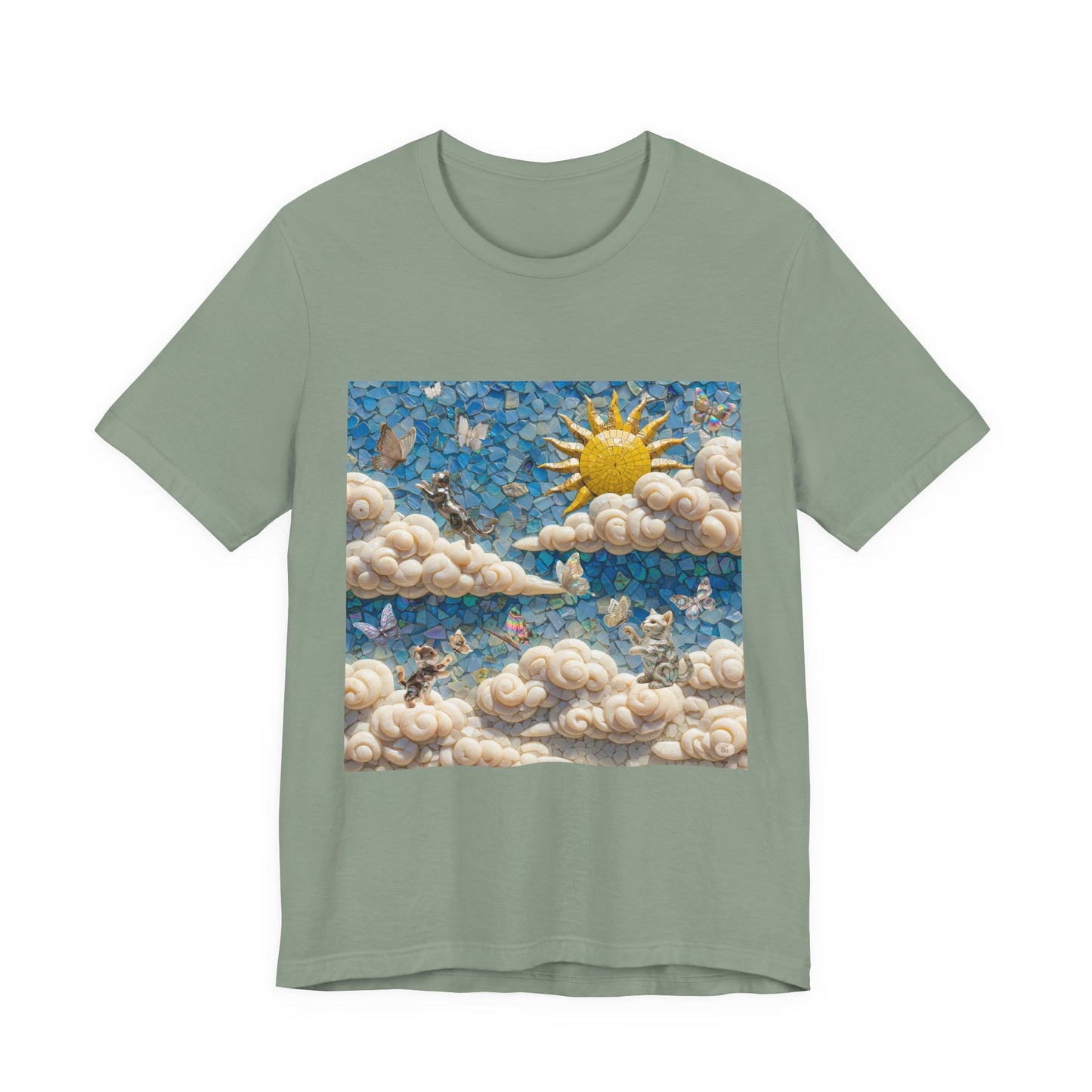 Kitties playing with Butterflies in the Sunny Day Sky  Tee - Enchanting Cloud and Sunshine Design, Perfect for Nature Lovers, Gifts, Summer Vibe, Bright Casual Wear