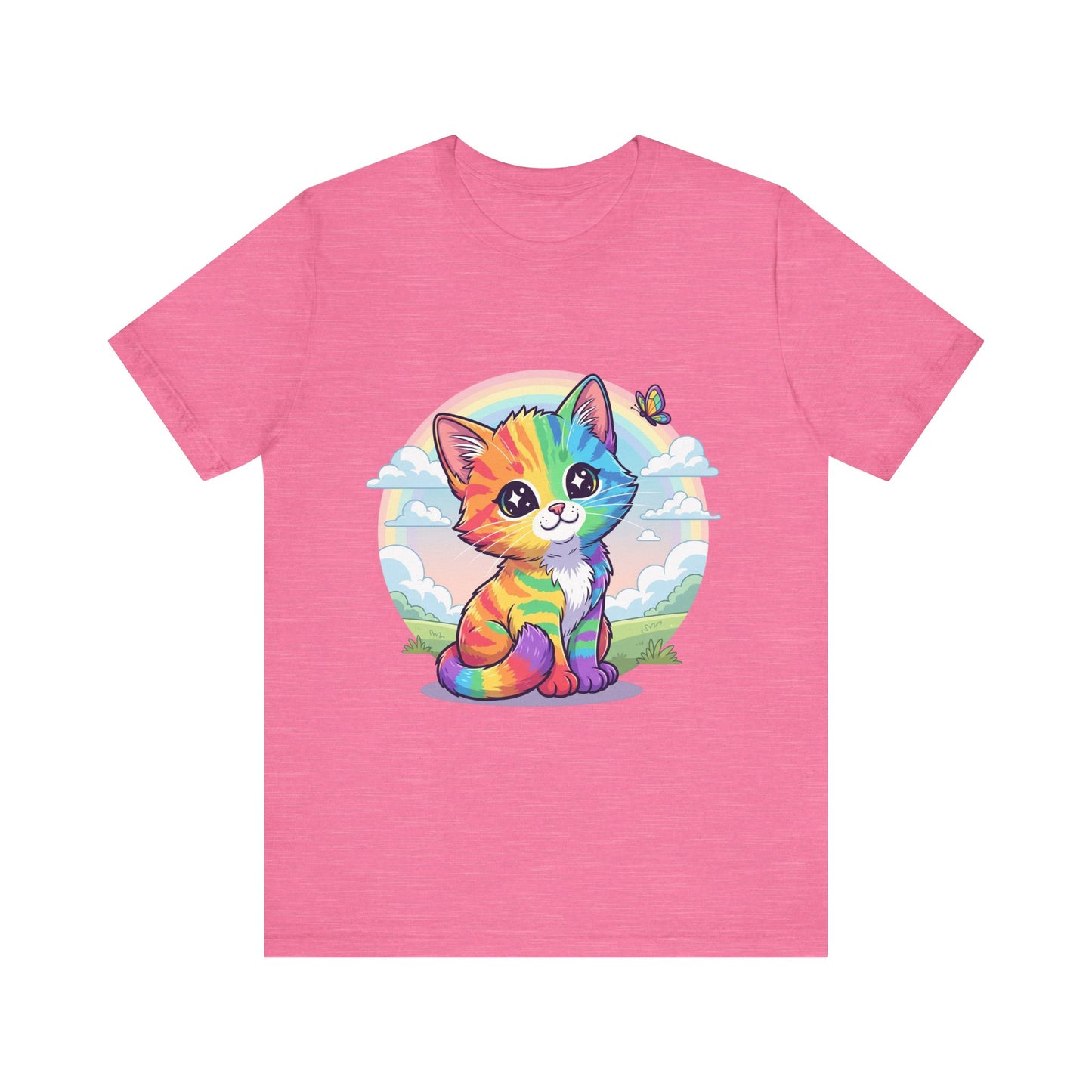 Rainbow Cat Short Sleeve Tee - Fun, Playful, Vibrant, Perfect Gift for Cat Lovers, Birthday Party, Casual Wear, Summer Style