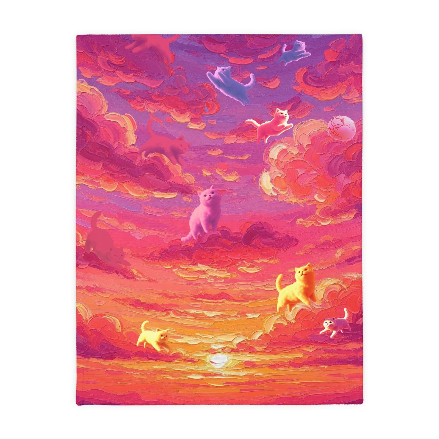 Whimsical Cat Blanket - Cozy Velveteen Microfiber Blanket, Pet Lover Gift, Home Decor, Cat Art, Colorful Throw, Birthday Present