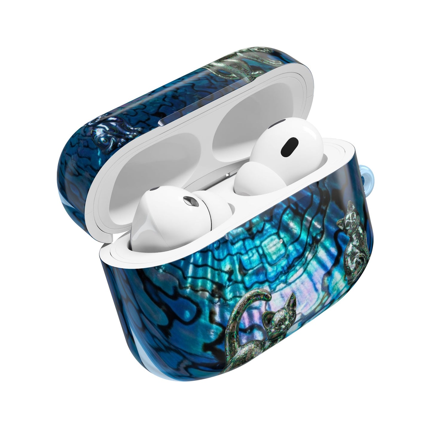 Blue Green Abalone Kitty AirPod Cases | Cute Cat Accessories, Pet Lover Gifts, Tech Protection, Feline Themed, Unique AirPod Covers